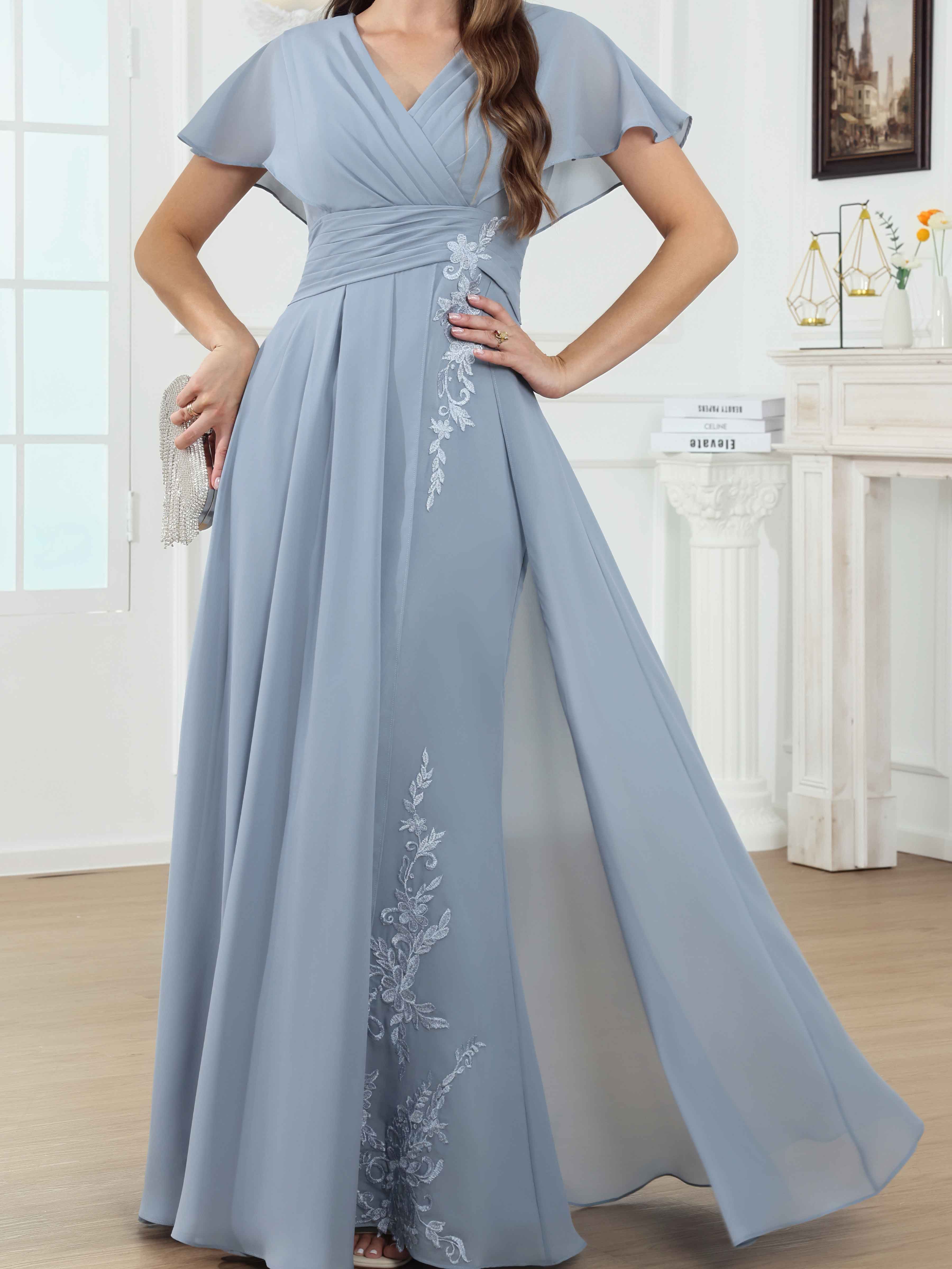 Jenevieve Graceful A-Line Pleated Lace Chiffon Mother of The Bride Dresses
