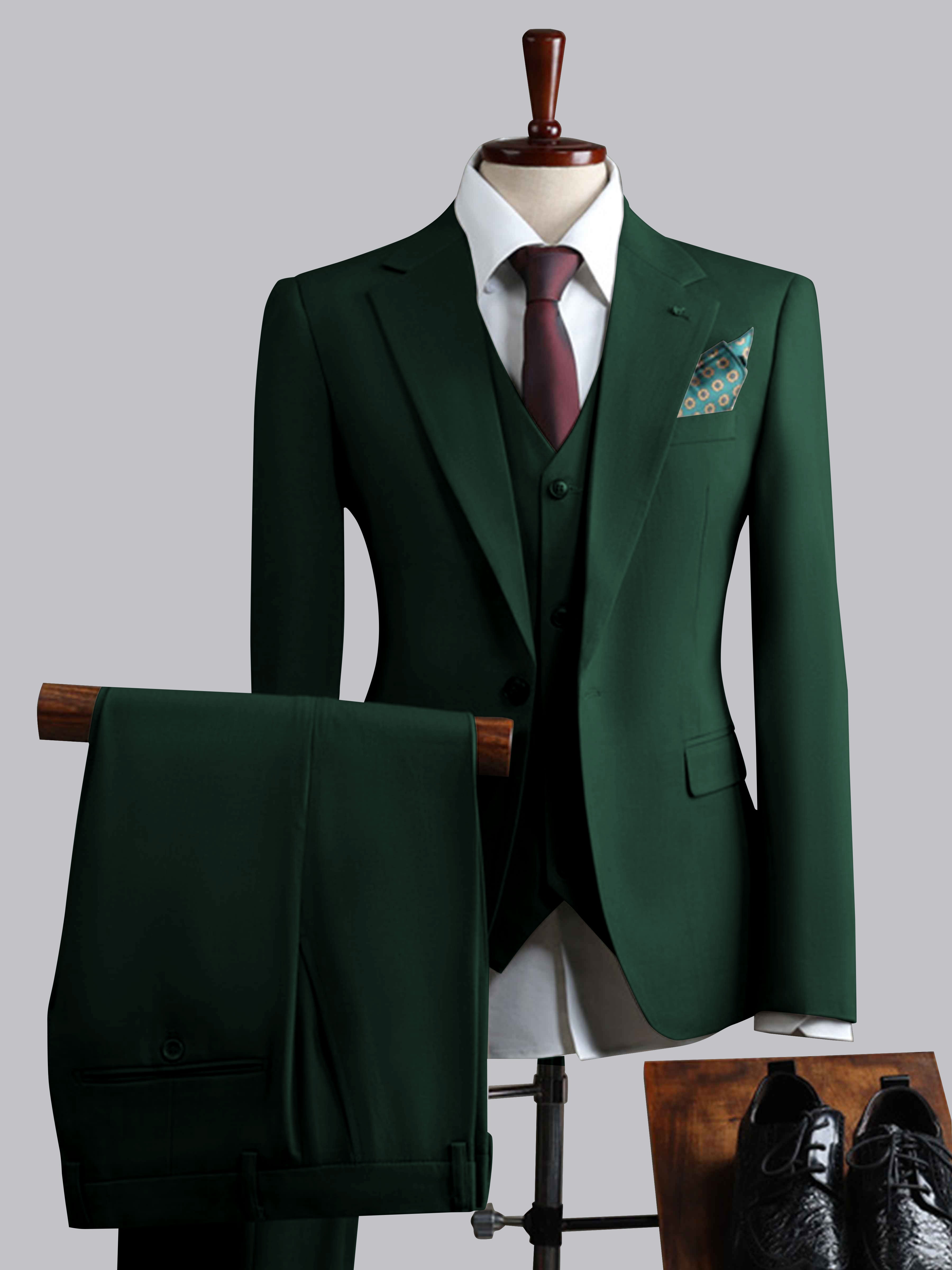 Men's Two Button Basic Modern Fit Business Suit in Dark Green Men's Two Button Basic Modern Fit Business Suit in Dark Green