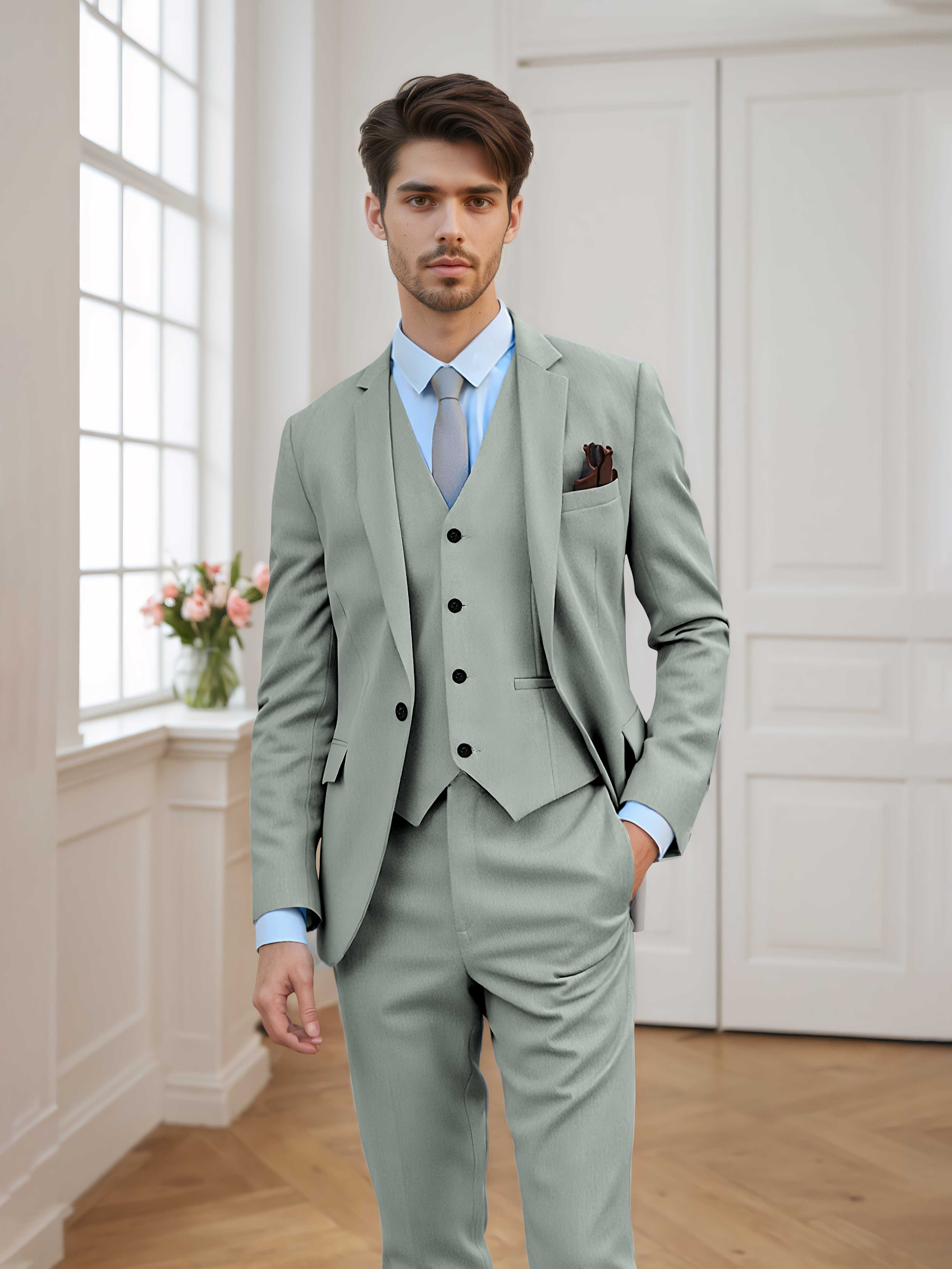 Men's Tailored Fit One Button 3 Pieces Formal Suits