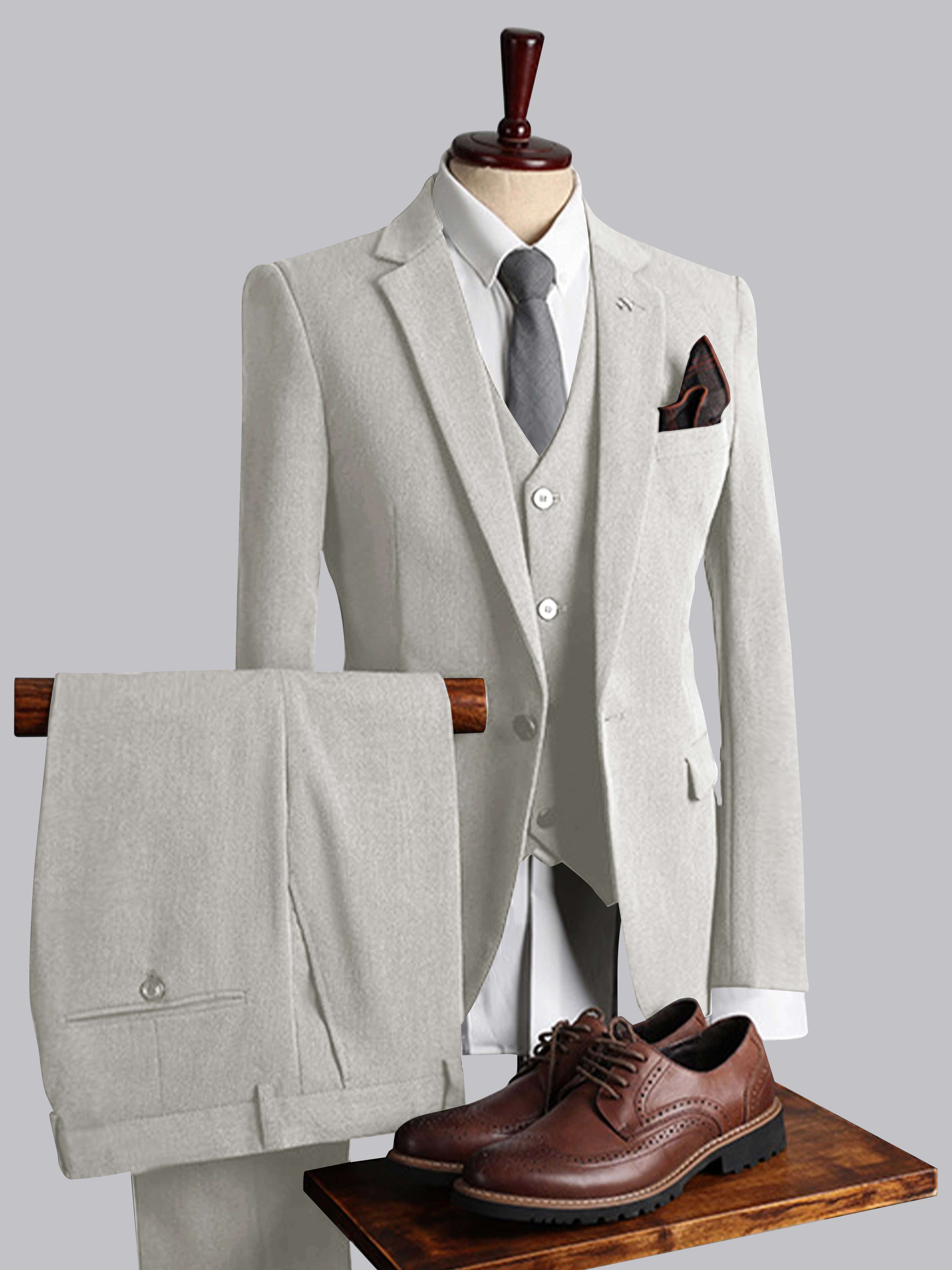 men's modern dress Modern Men's Tailored Fit One Button 3 Pieces Suits, Cream