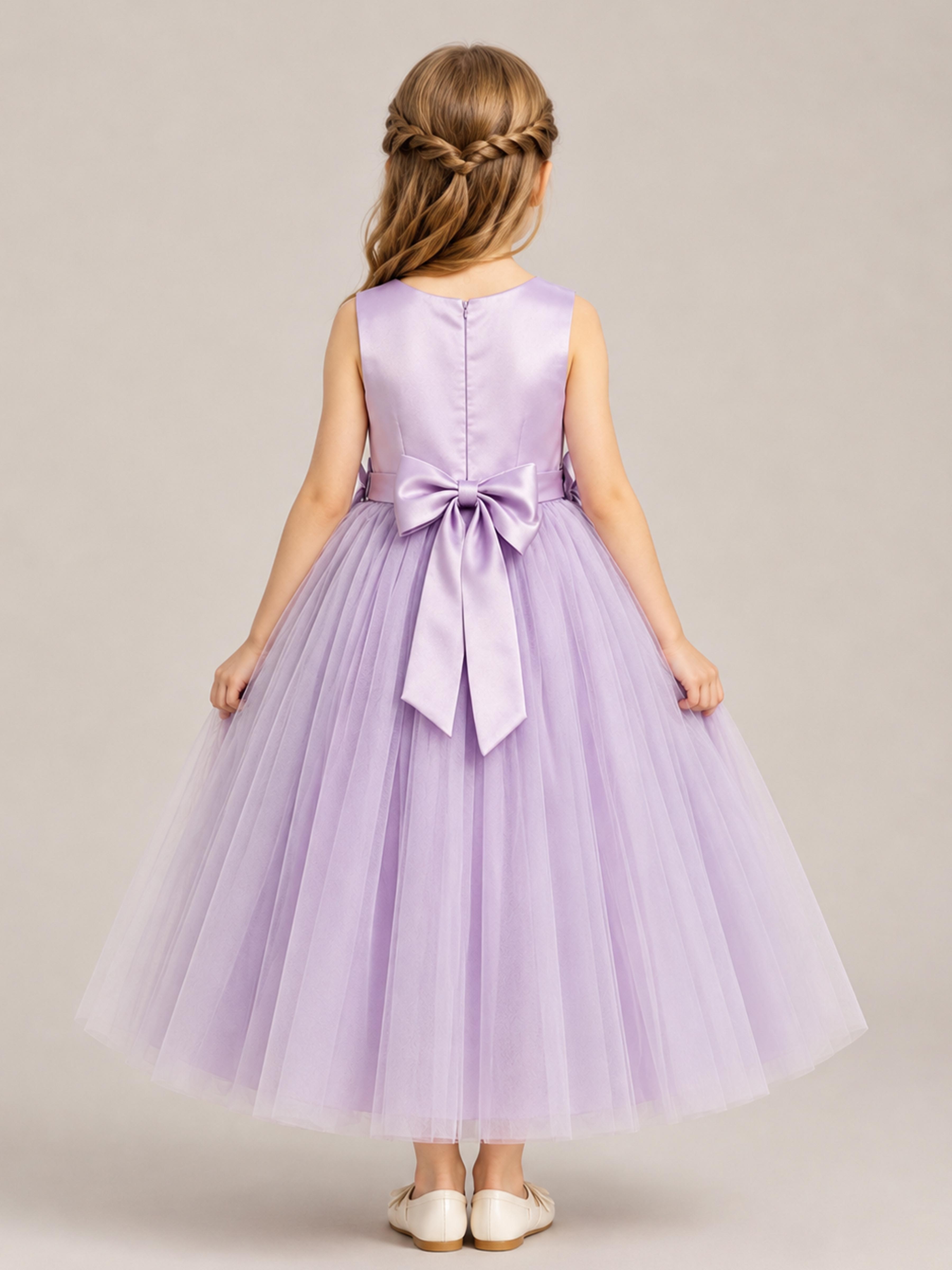 Lovely A-Line Sleeveless Bow Satin Girl Dresses