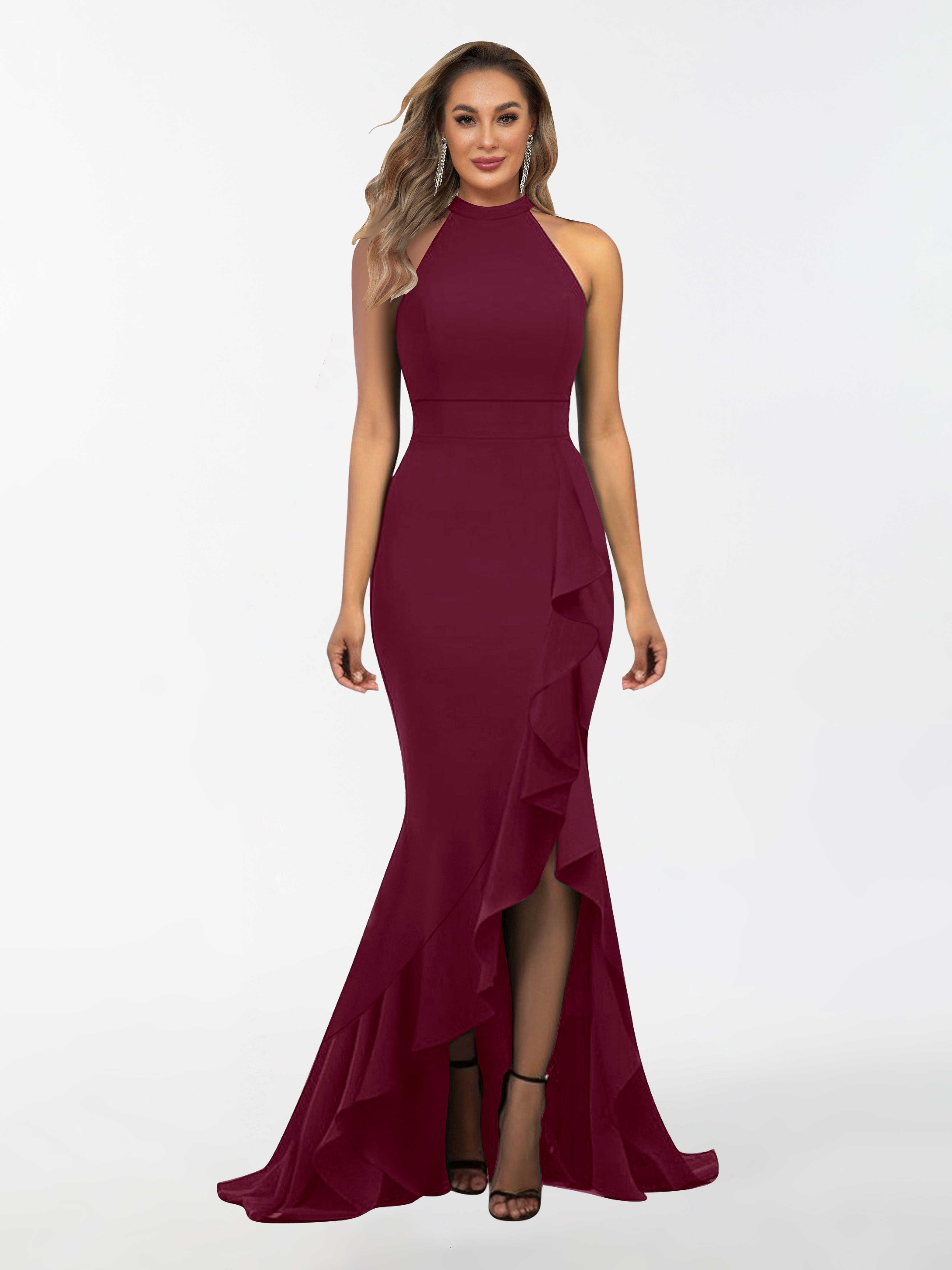 Alana Gorgeous Halter Sleeveless Trumpet Chiffon Bridesmaid Dresses, Desert Rose Alana Gorgeous Halter Sleeveless Trumpet Chiffon Bridesmaid Dresses, Desert Rose