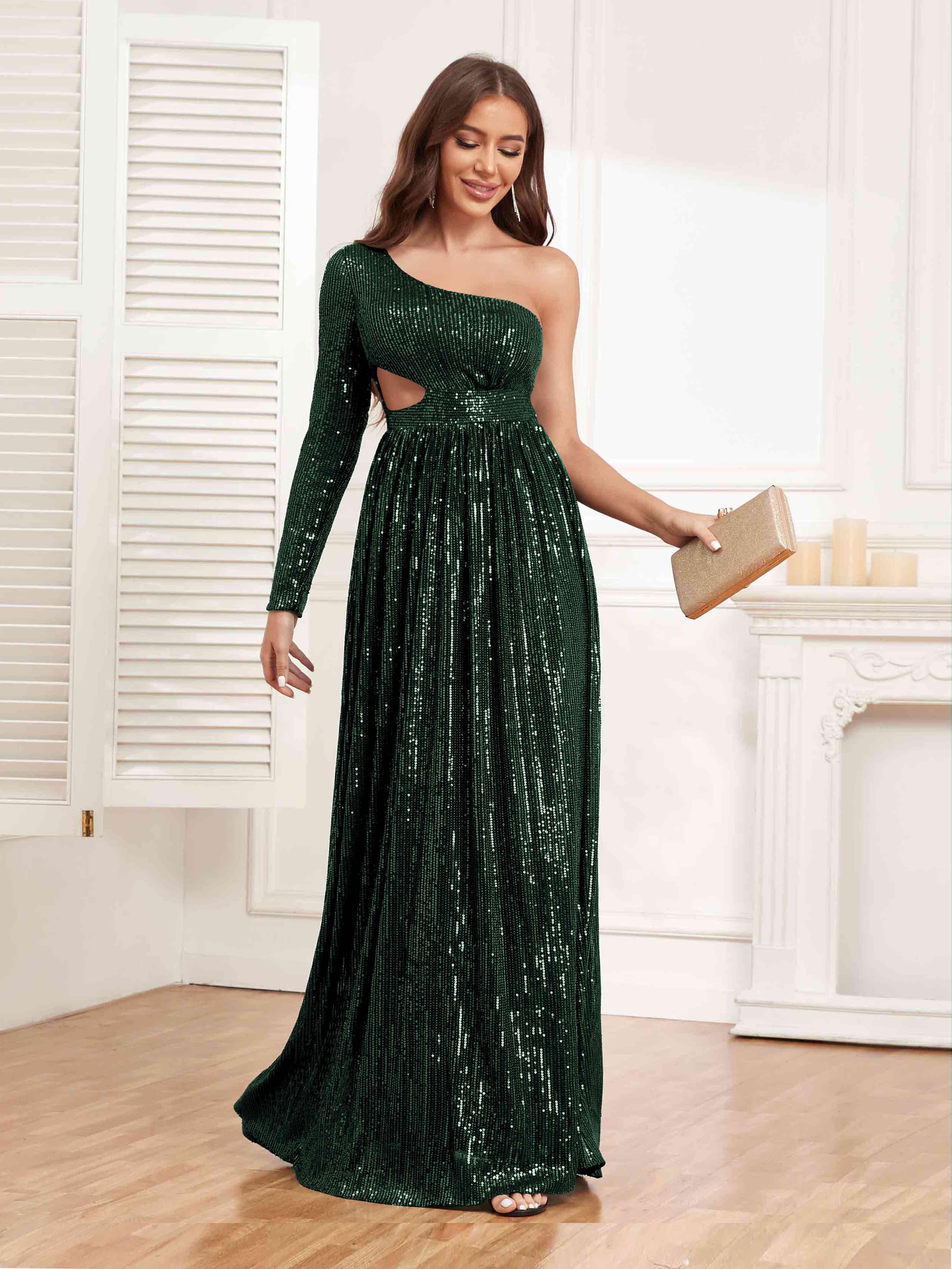 thumbnail image 2 of POMUYOO Halter Sequin Prom Dress 2025 Black Sparkly Mermaid Evening... 2 of 12