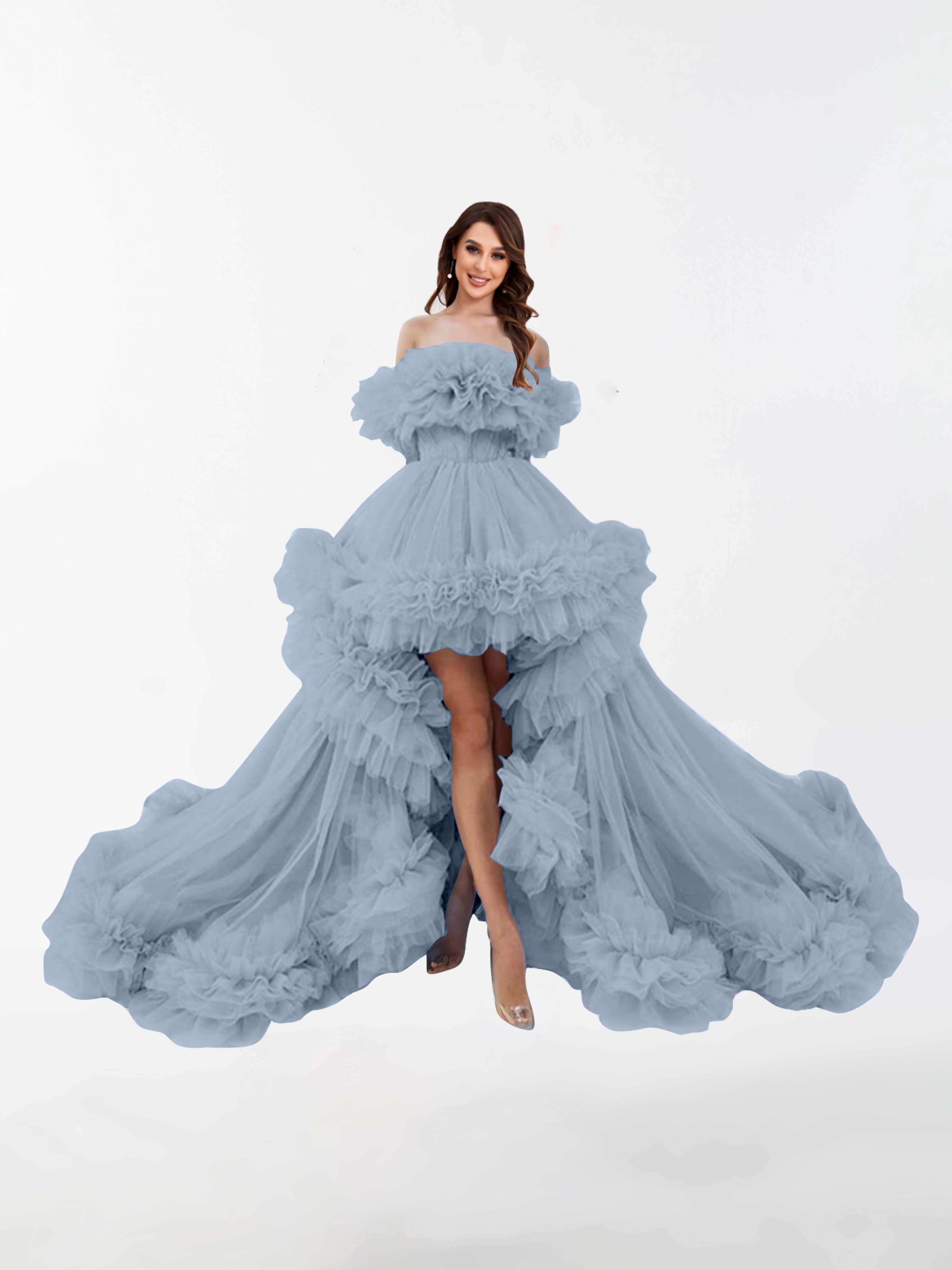 Evangeline Tulle Irregular Ruffled High Low Sweep Brush Train Maternit Evangeline Tulle Irregular Ruffled High Low Sweep Brush Train Maternit