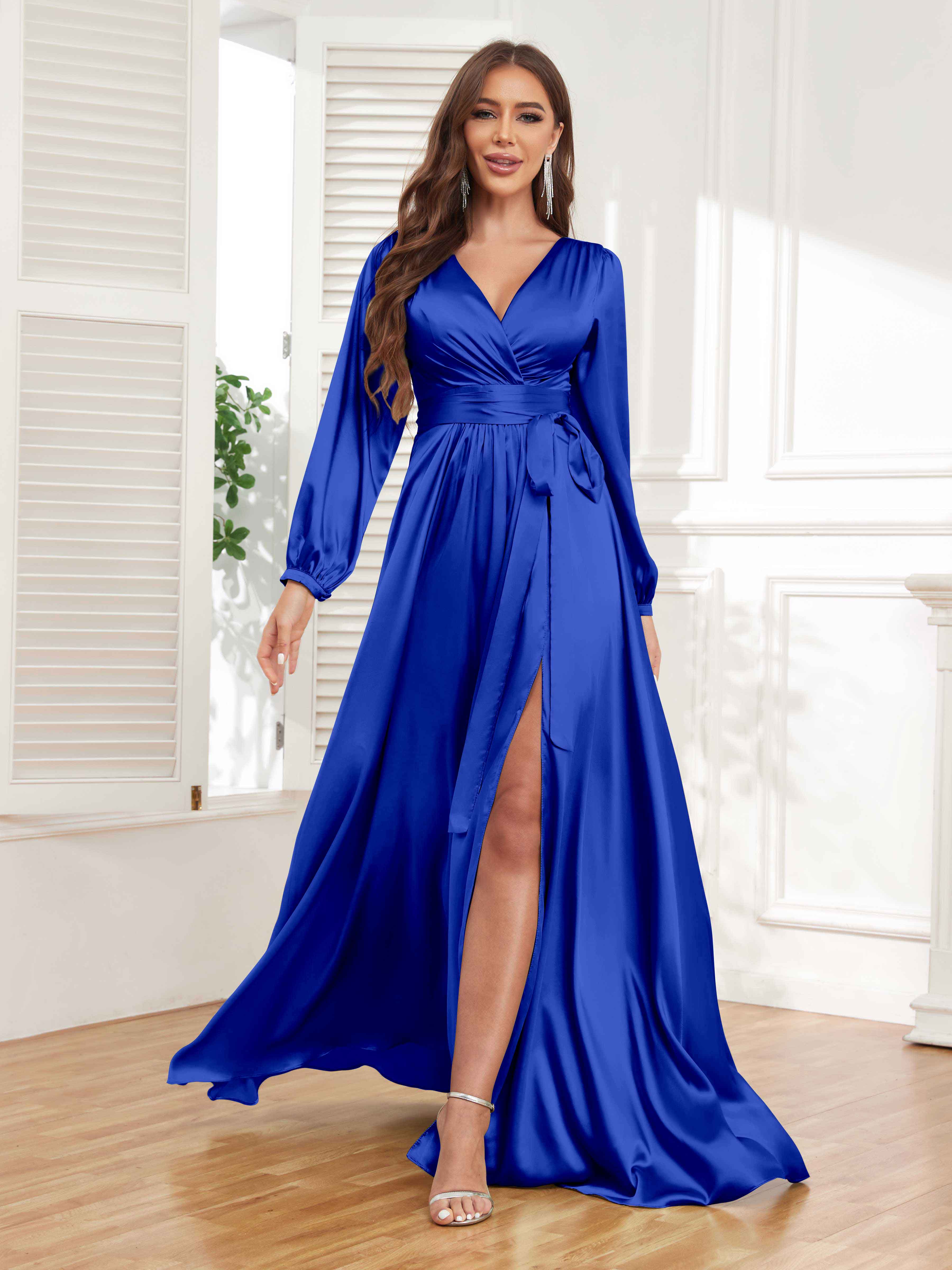 Long sleeve blue formal dress hotsell