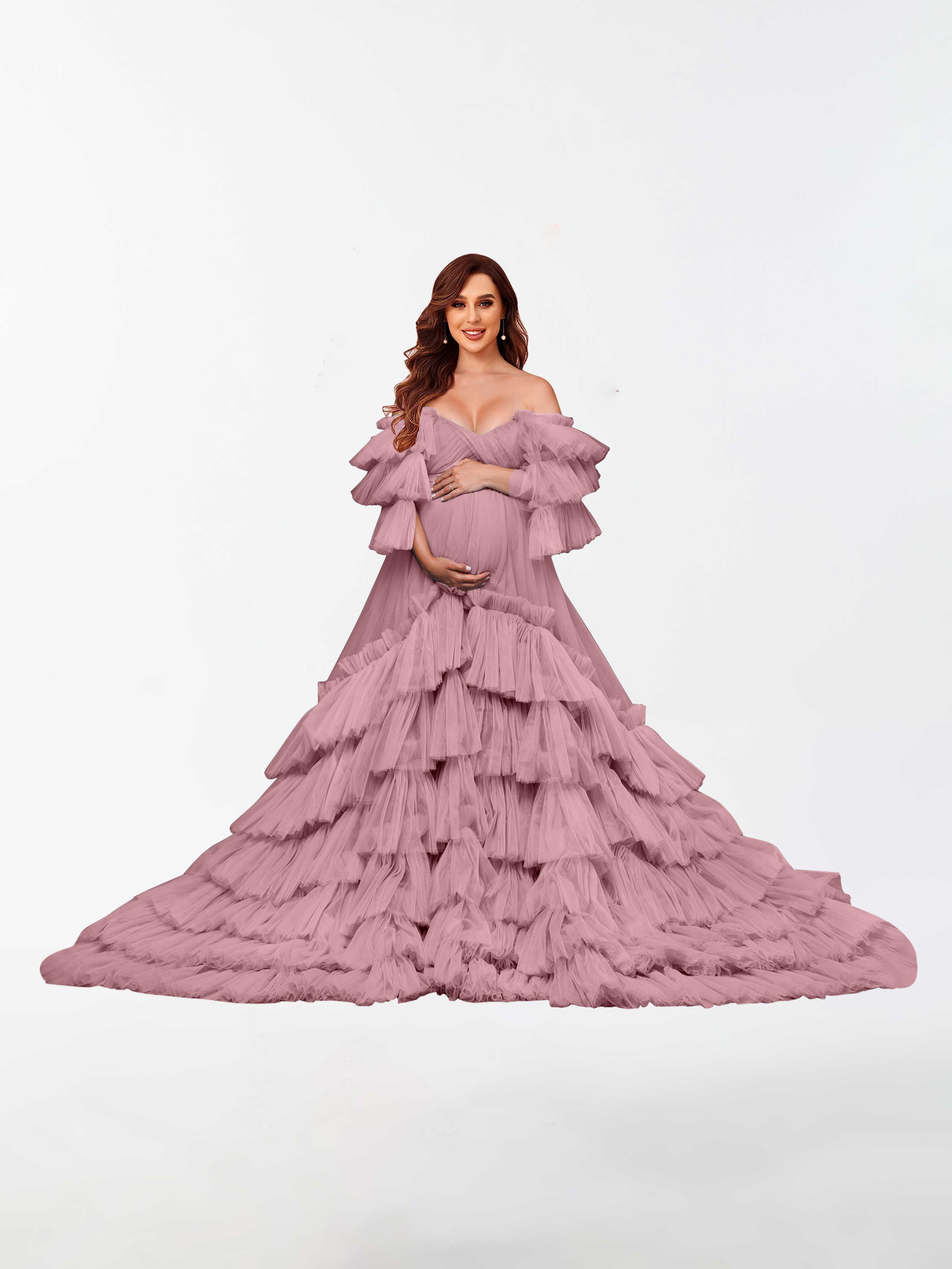 Gracie Puffy A-Line Off The Shoulder Tulle Maternity Dress for Photosh Gracie Puffy A-Line Off The Shoulder Tulle Maternity Dress for Photosh