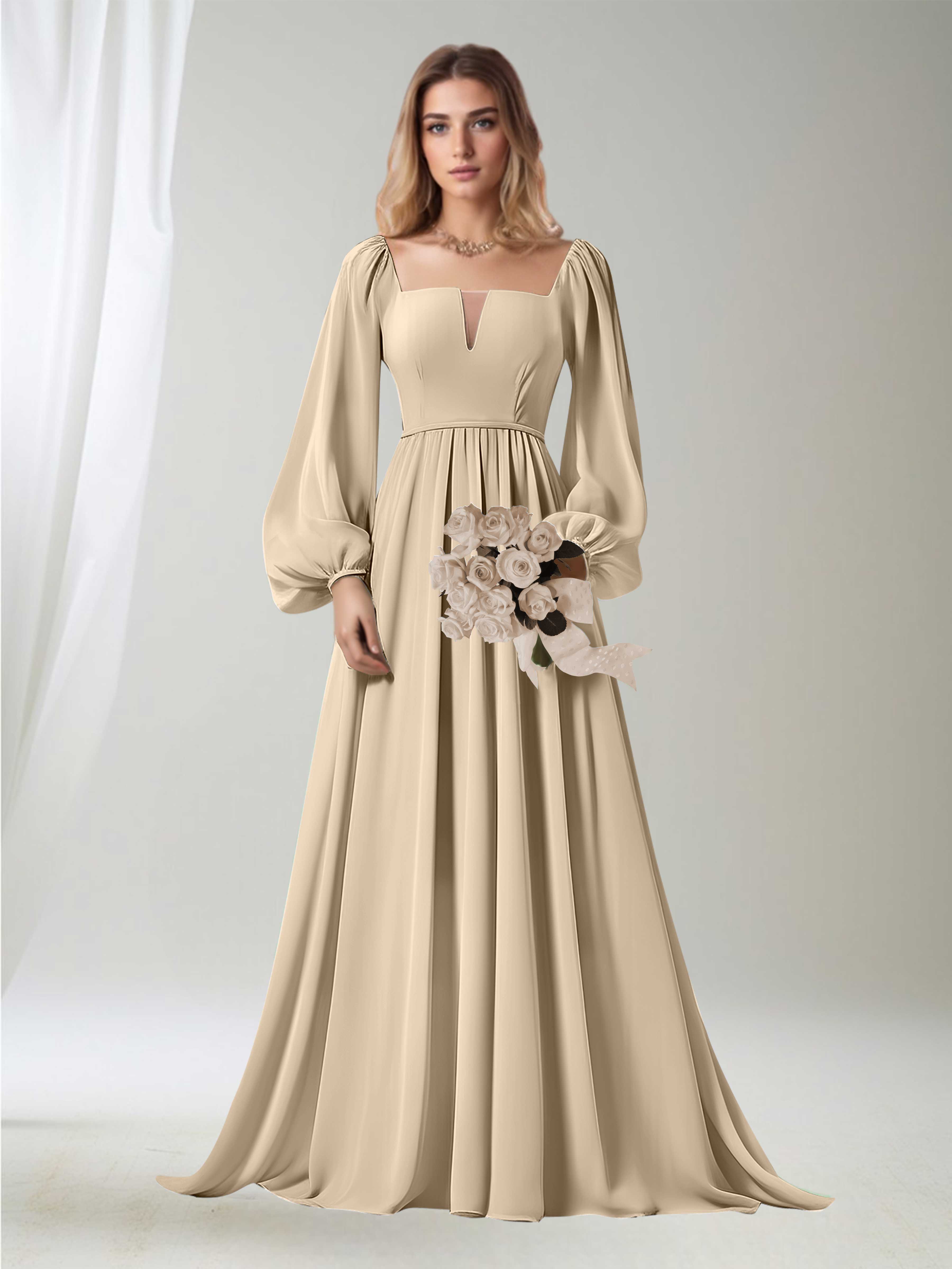 Laila Modest Long Sleeves Ruched Floor Length Bridesmaid Dresses