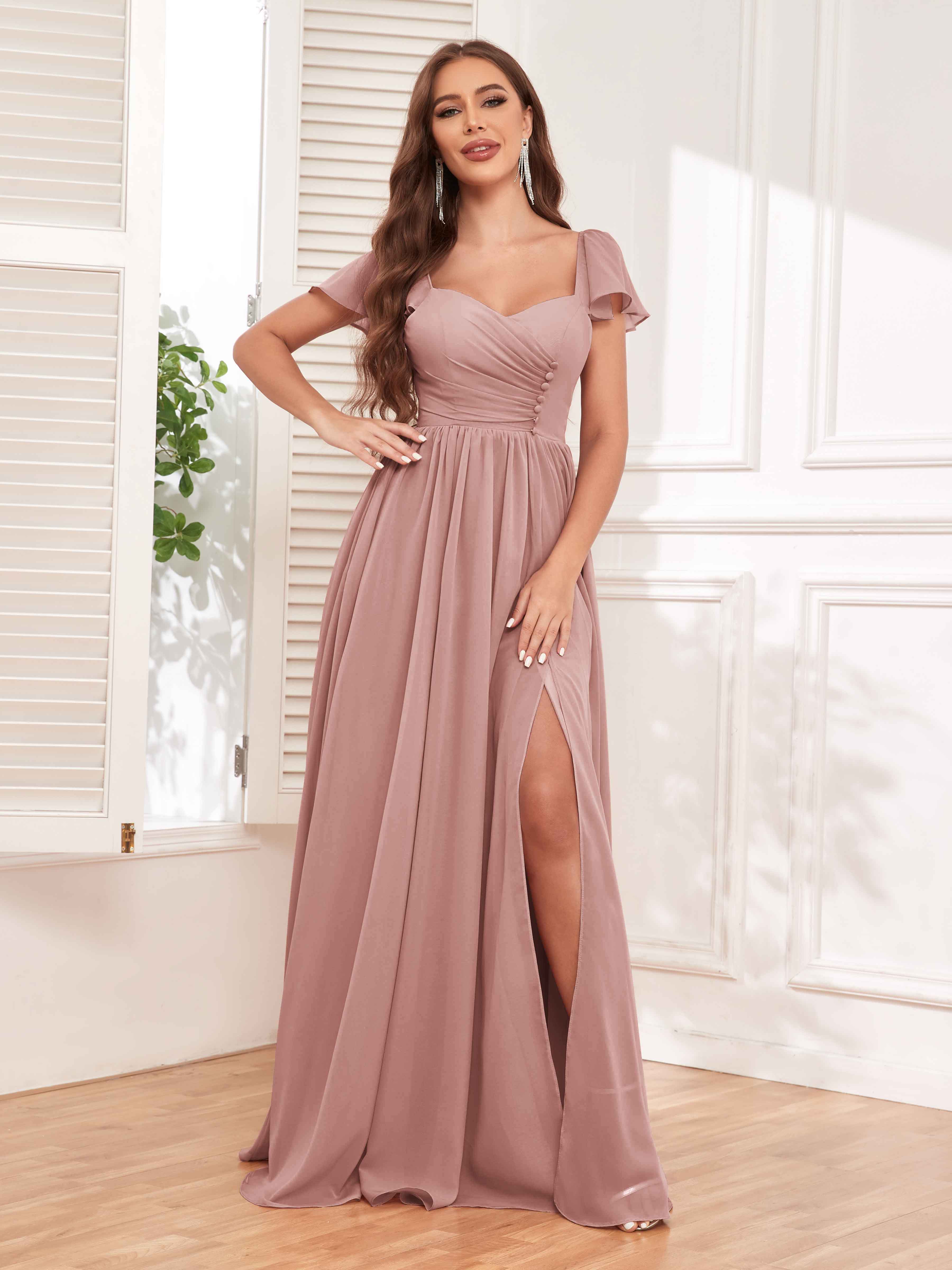 Leia Modest Sweetheart Pleated Chiffon Maid of Honor Bridesmaid Dresse