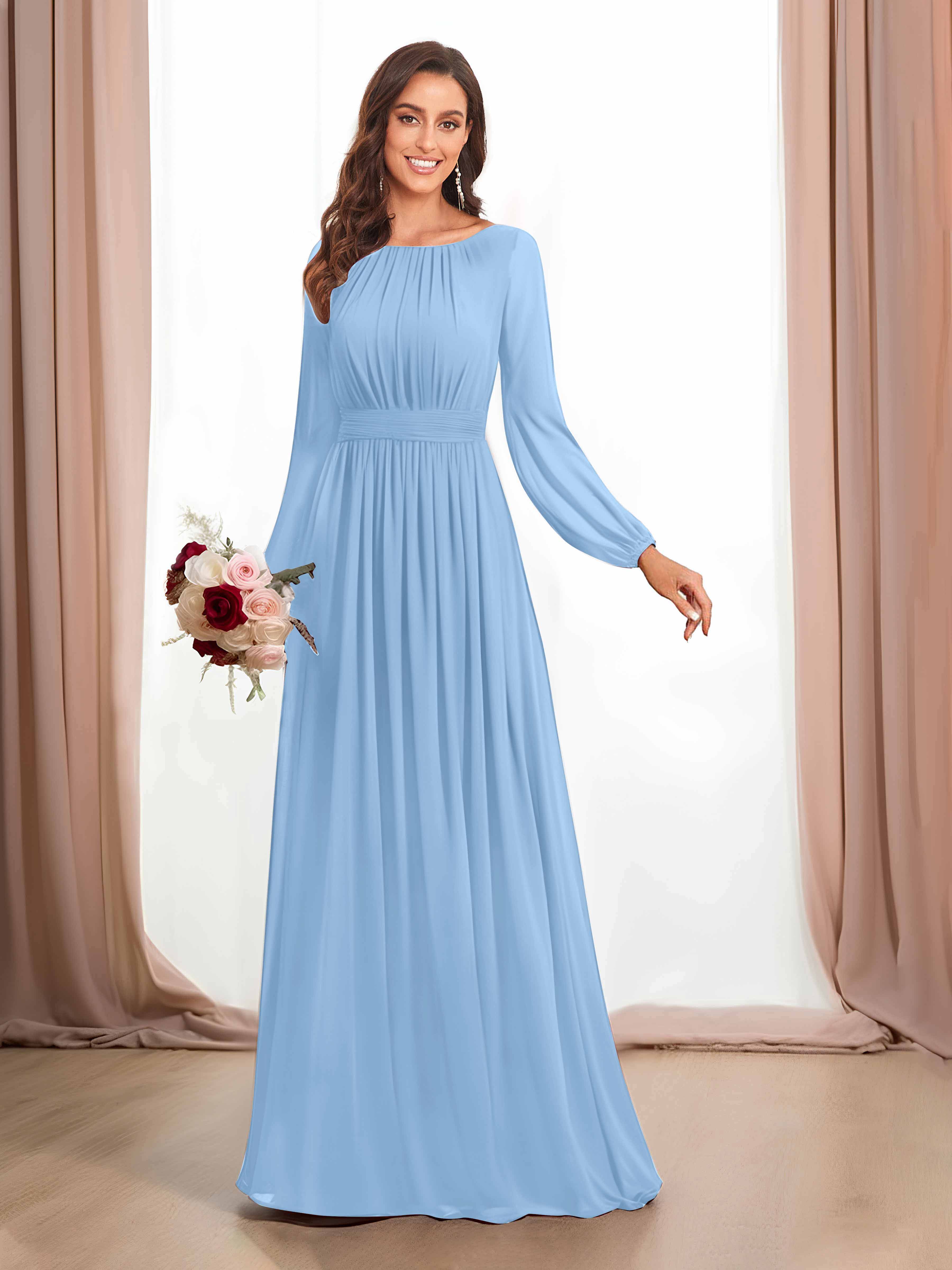 Lila Charming Long Sleeves Floor Length Chiffon Bridesmaid Dresses Lila Charming Long Sleeves Floor Length Chiffon Bridesmaid Dresses