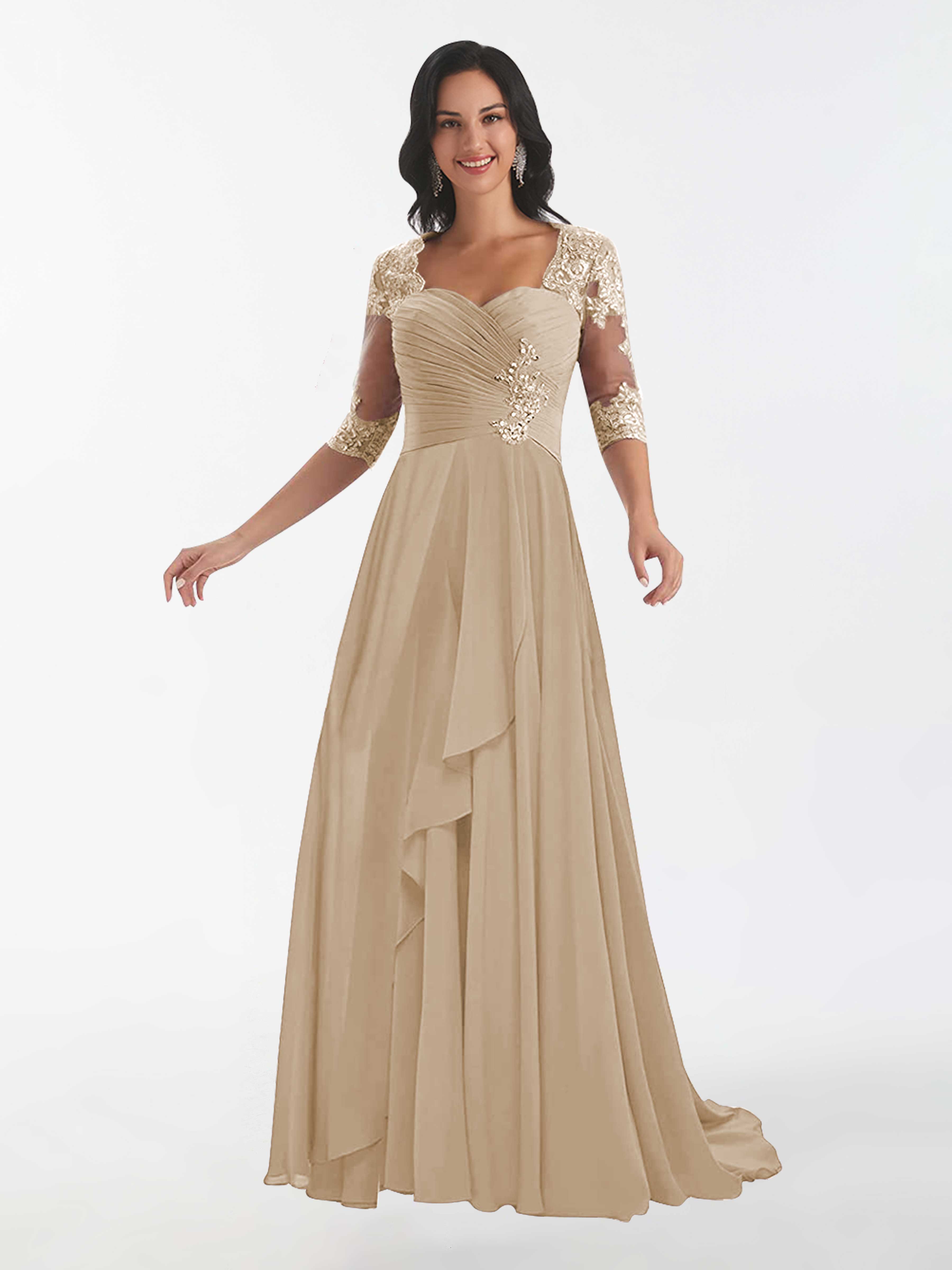 Mariana Romantic Ruffles Pleated Maxi Lace Mother Of The Bride Dresses, Champagne Mariana Romantic Ruffles Pleated Maxi Lace Mother Of The Bride Dresses, Champagne