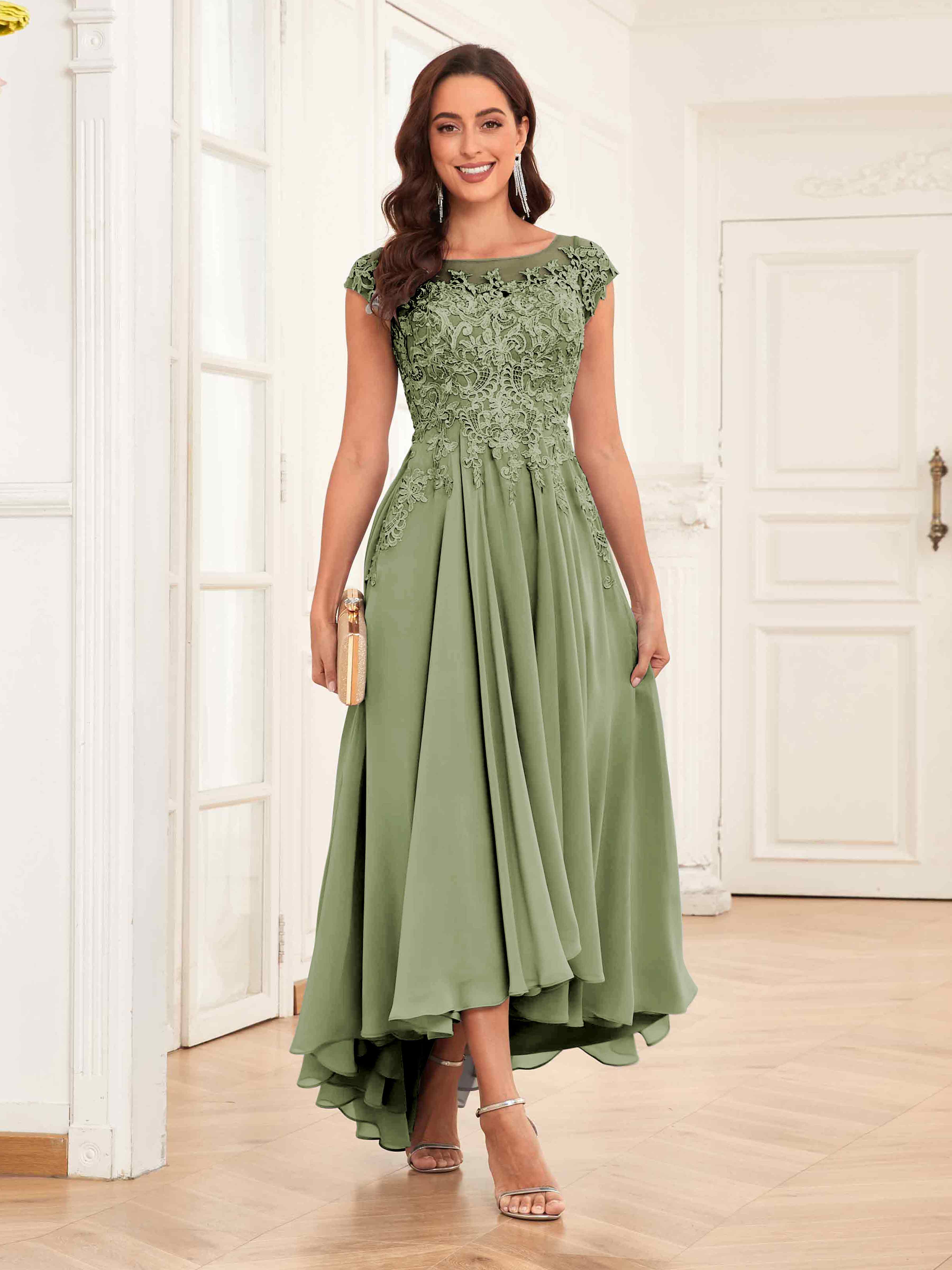Miriam Delicate Appliques with Pockets Maxi Chiffon Mother of The Bride Dresses, Mocha Miriam Delicate Appliques with Pockets Maxi Chiffon Mother of The Bride Dresses, Mocha