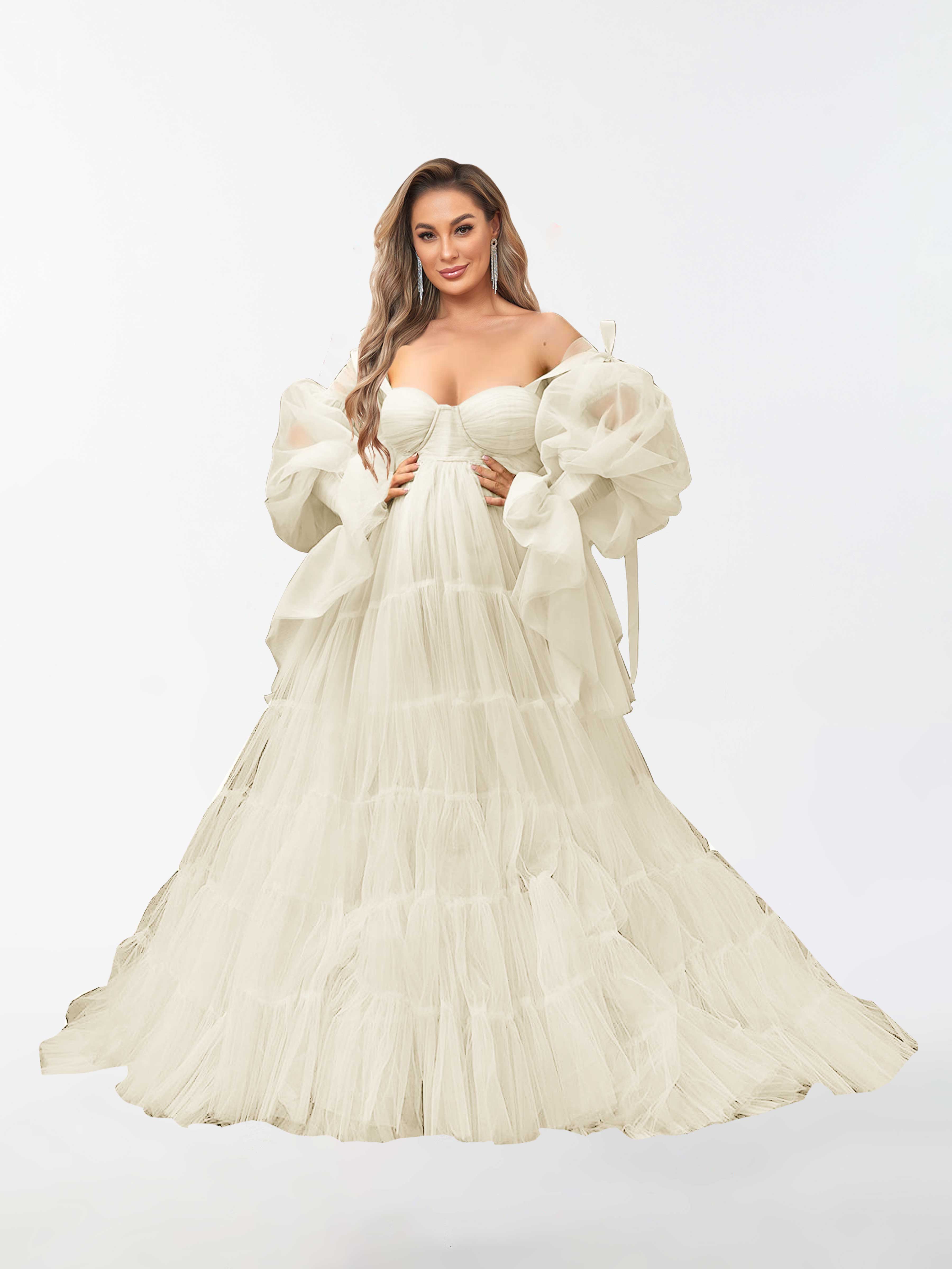 Rowan Fluffy A-Line Tulle Robe Sheer Long Sleeves Maternity Dress for Rowan Fluffy A-Line Tulle Robe Sheer Long Sleeves Maternity Dress for