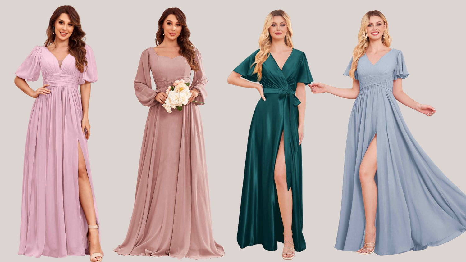 Embracing Elegance: Different Shades of Chiffon Bridesmaid Dresses with Sleeves