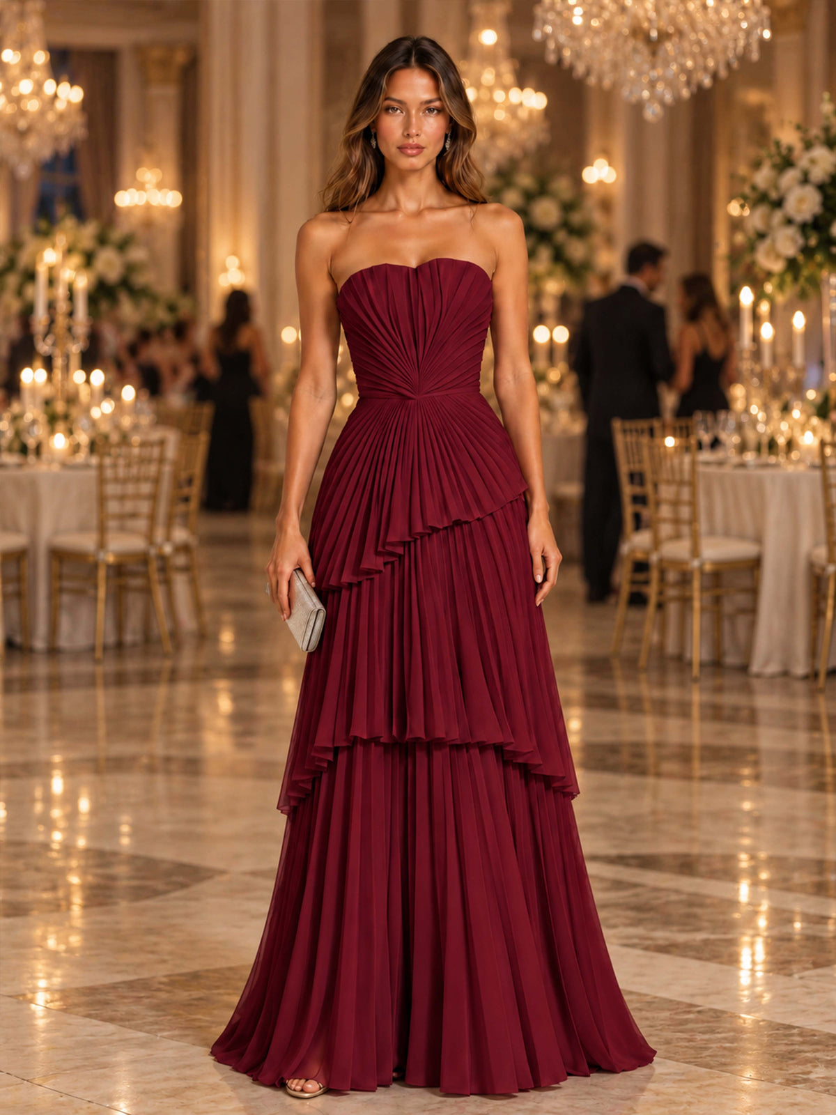 Laelitharae Chic Strapless Ruched Long Party Dresses