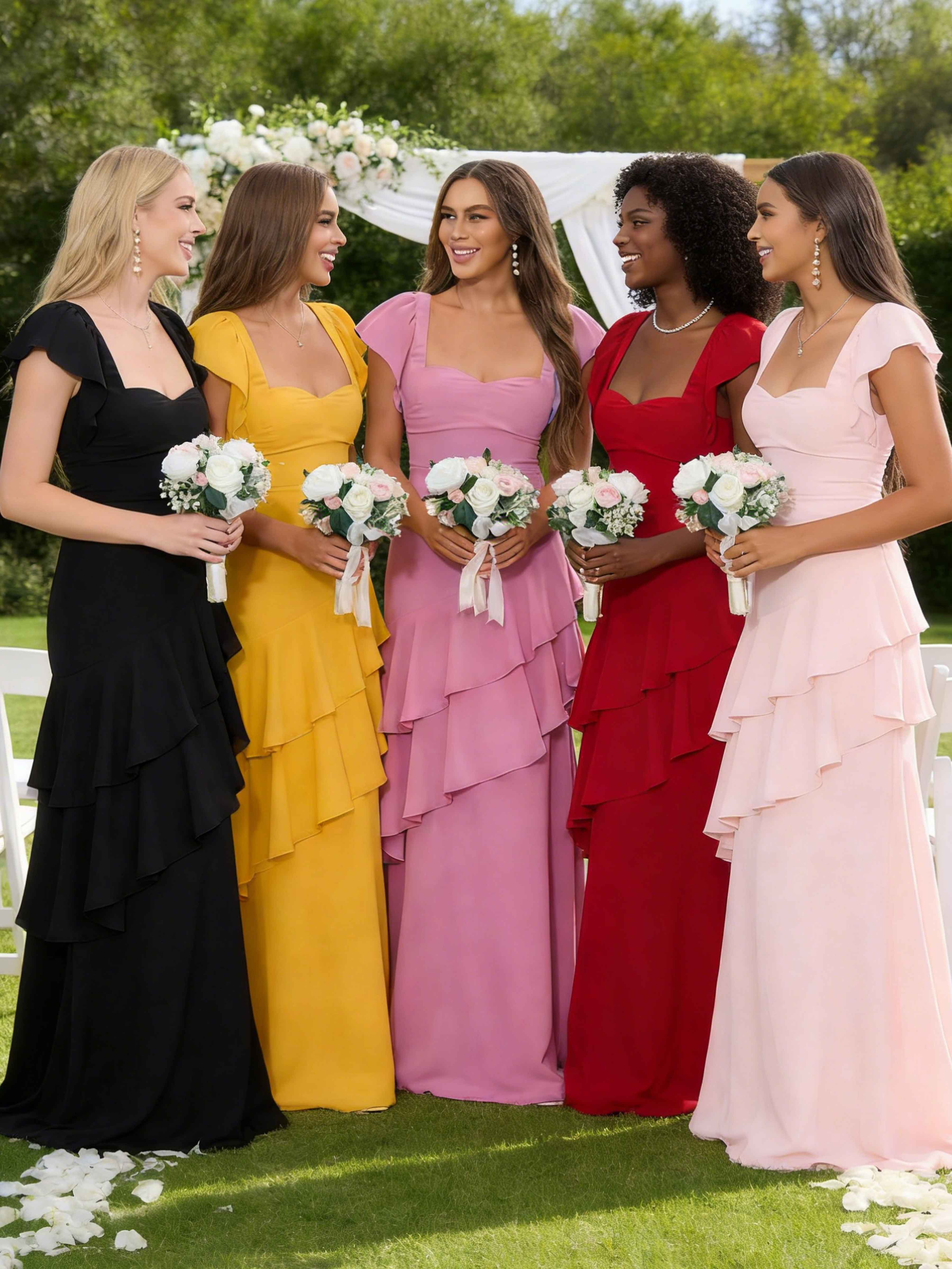 Mraelitharae Elegant A-Line Ruffles Long Chiffon Bridesmaid Dresses