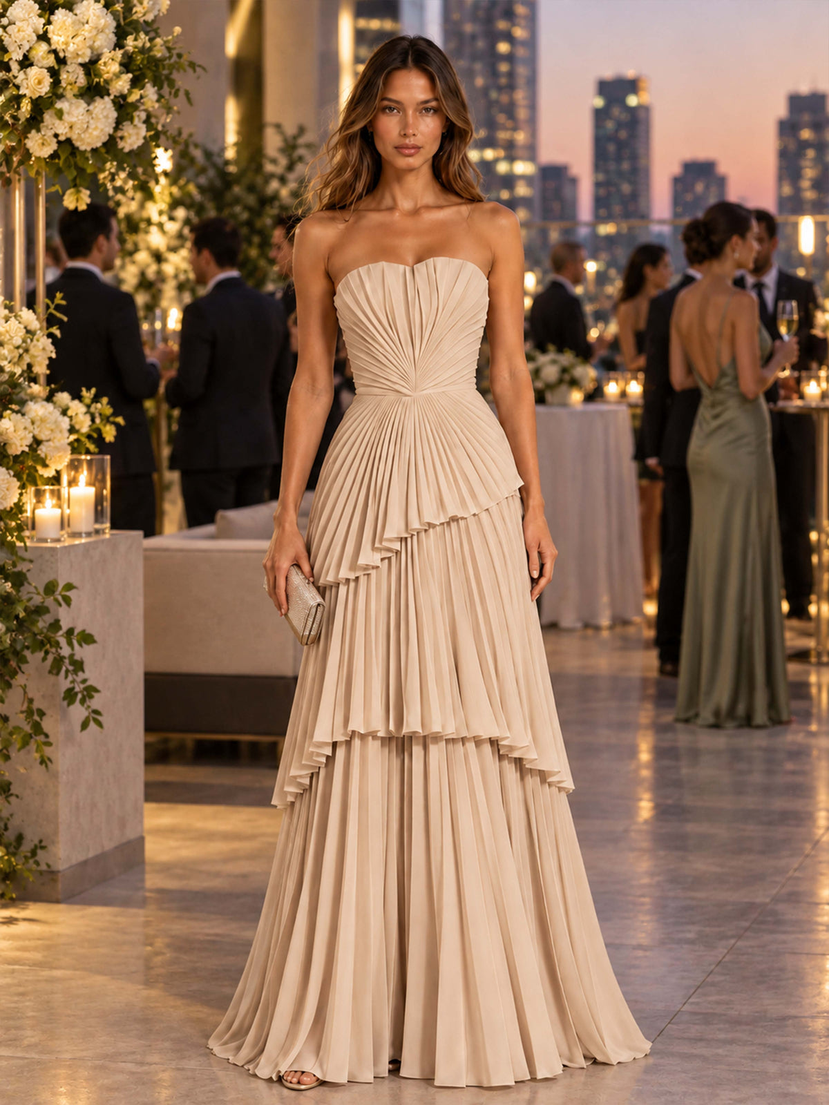Laelitharae Chic Strapless Ruched Long Party Dresses
