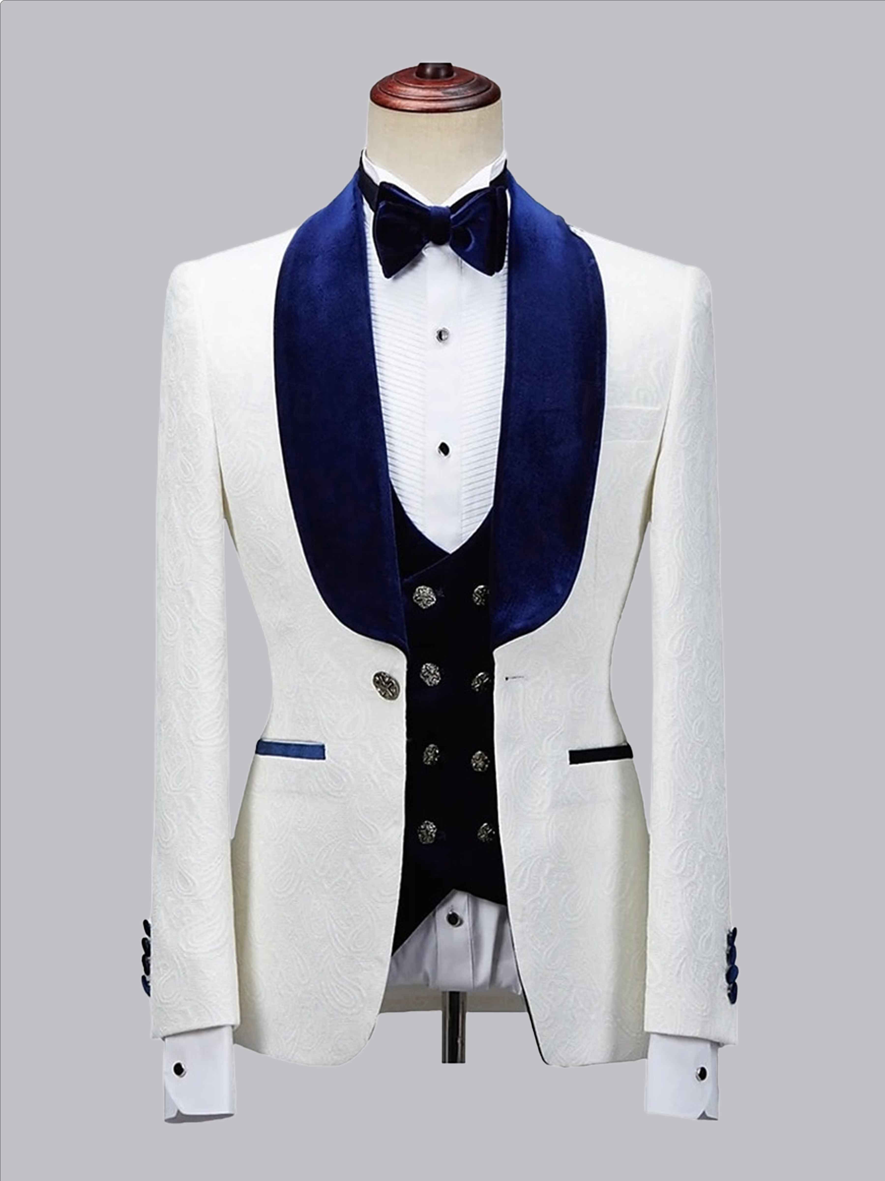 Modern Slim Fit Men's 3 Pieces Shawl Lapel Suit for Wedding Ceremonies