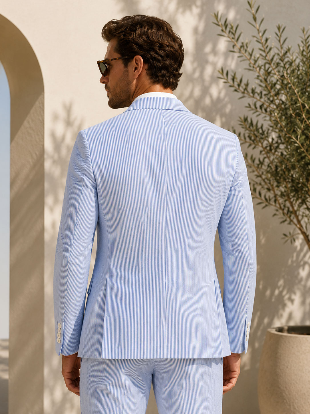 Chic Men's Regular Fit Striped Seersucker Blazer for Summer Wedding & Vacation