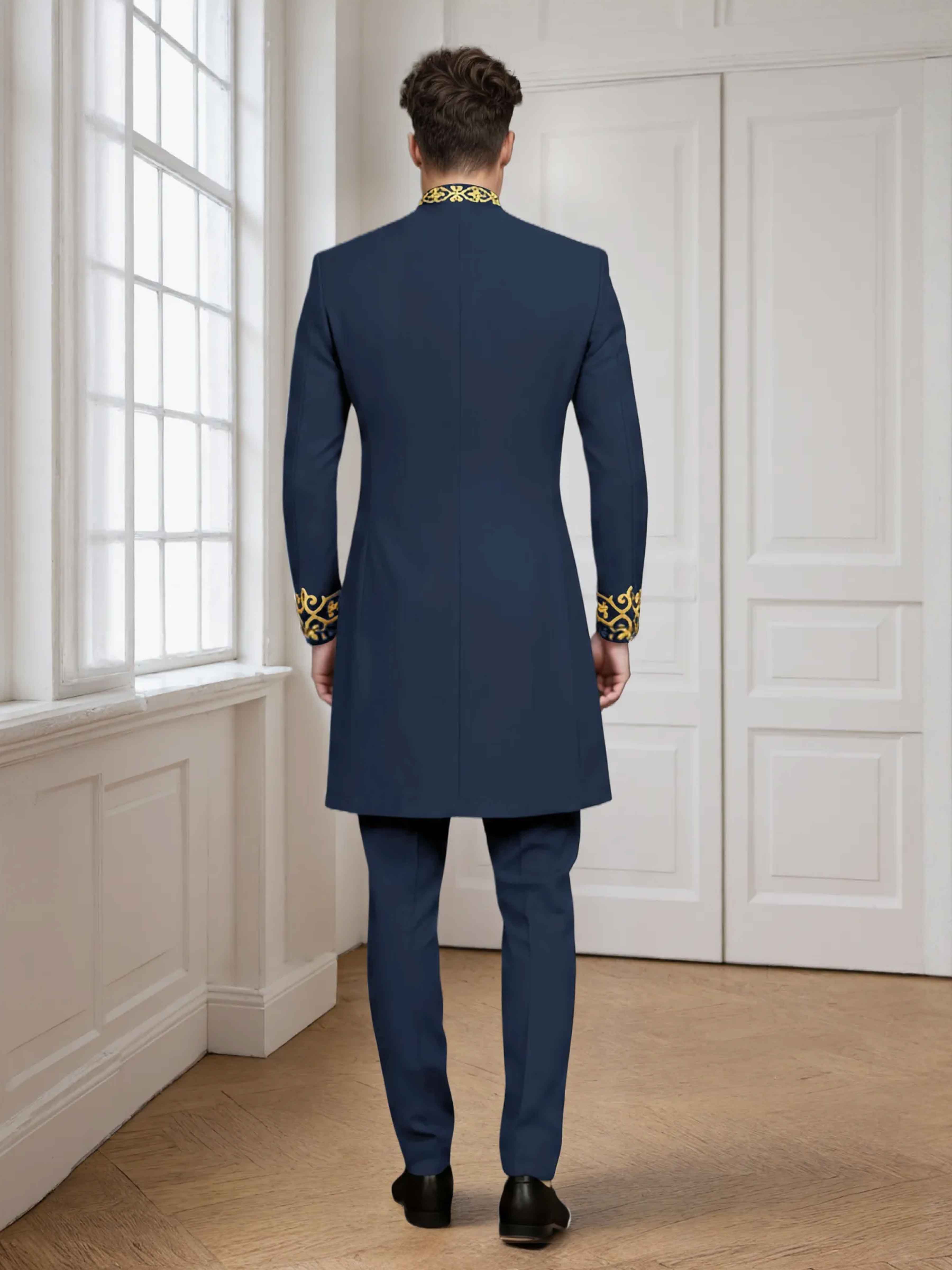 African Slim Fit Men's 2 Pieces Embroidery Suit for Wedding & Party