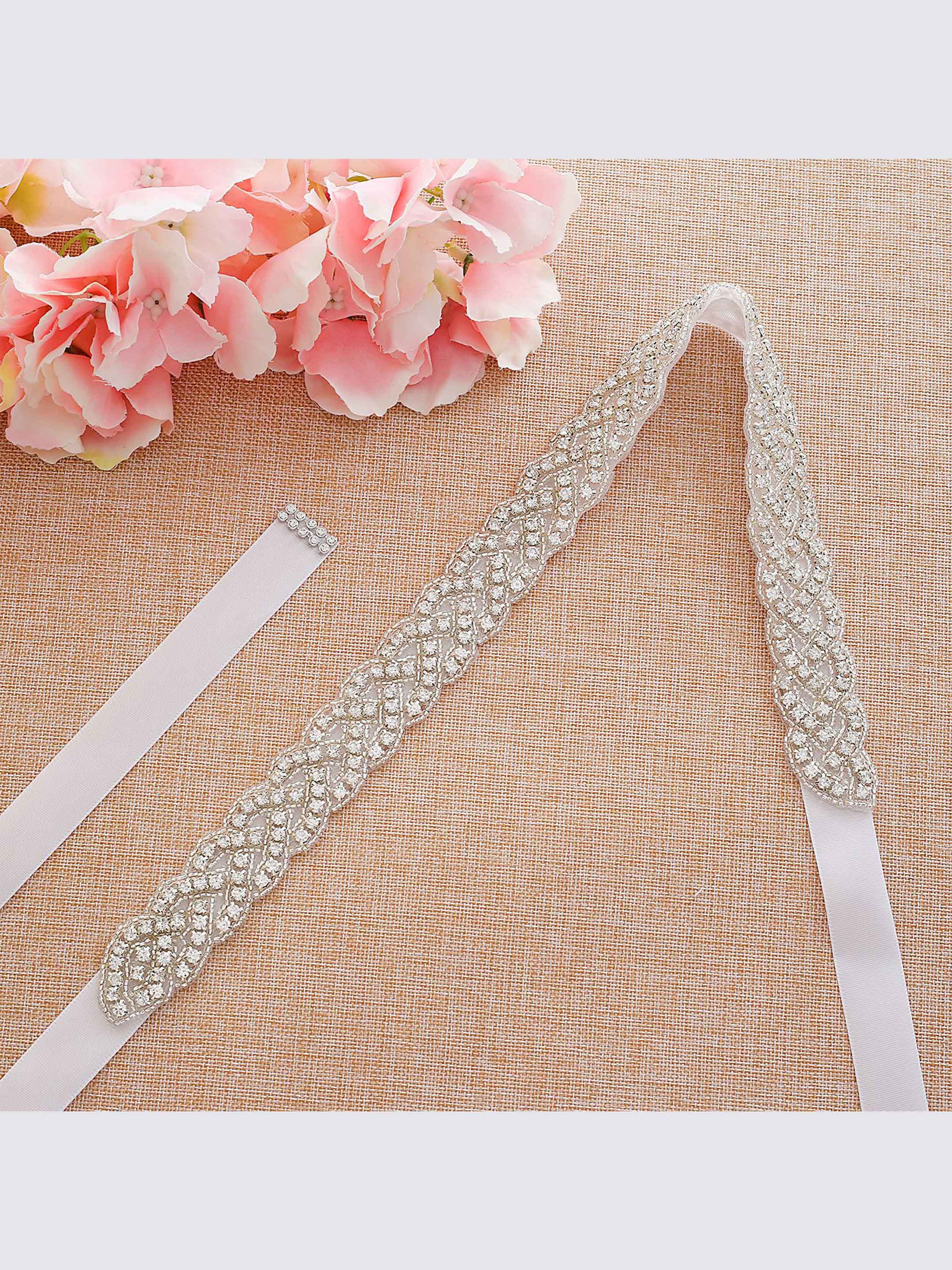 Women's Sparkly Rhinestone Pearl Ribbon Waistband