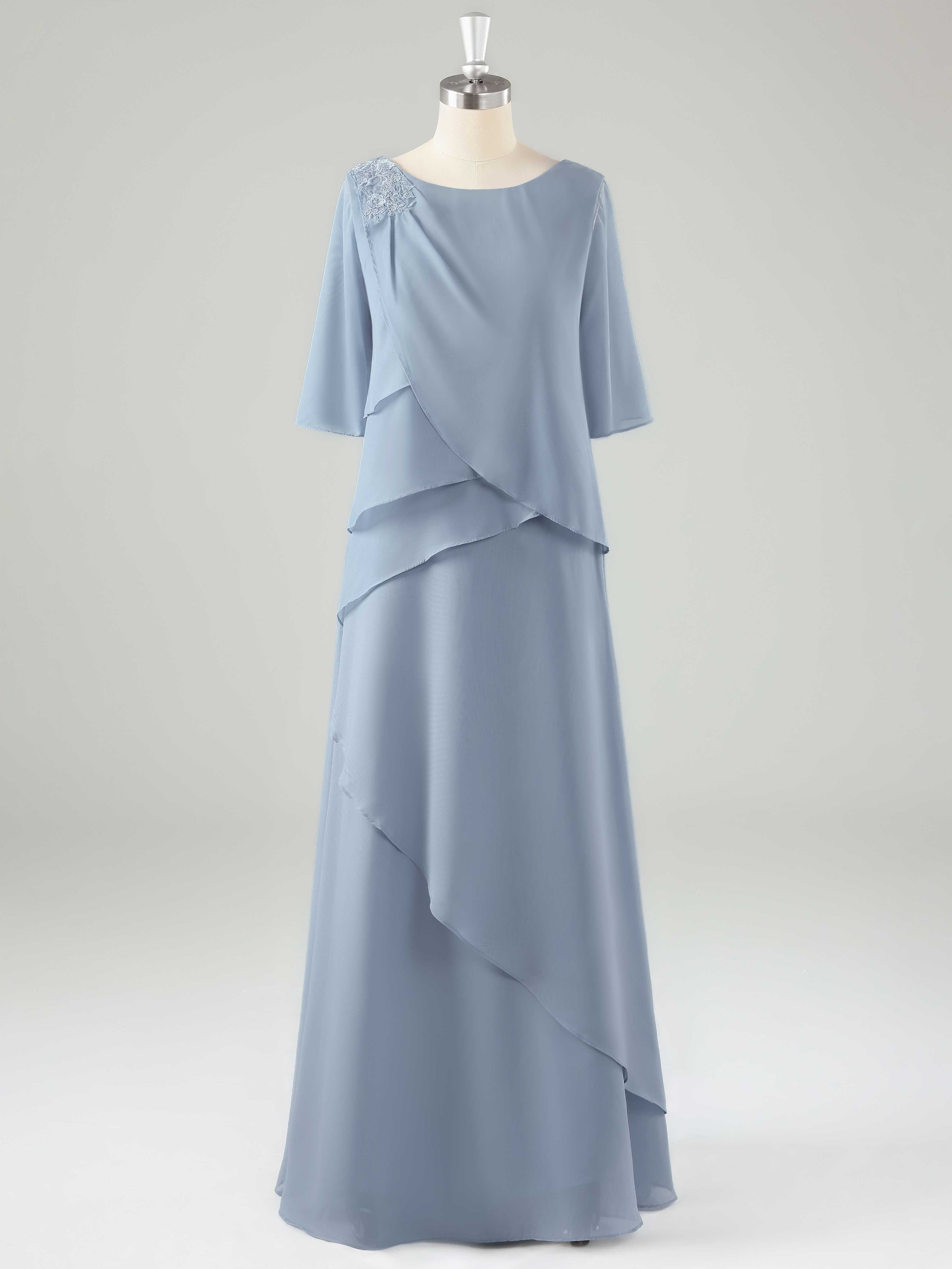 Larkin Flattering Scoop Tiered Appliques Floor Length Chiffon Mother of the Bride Dresses