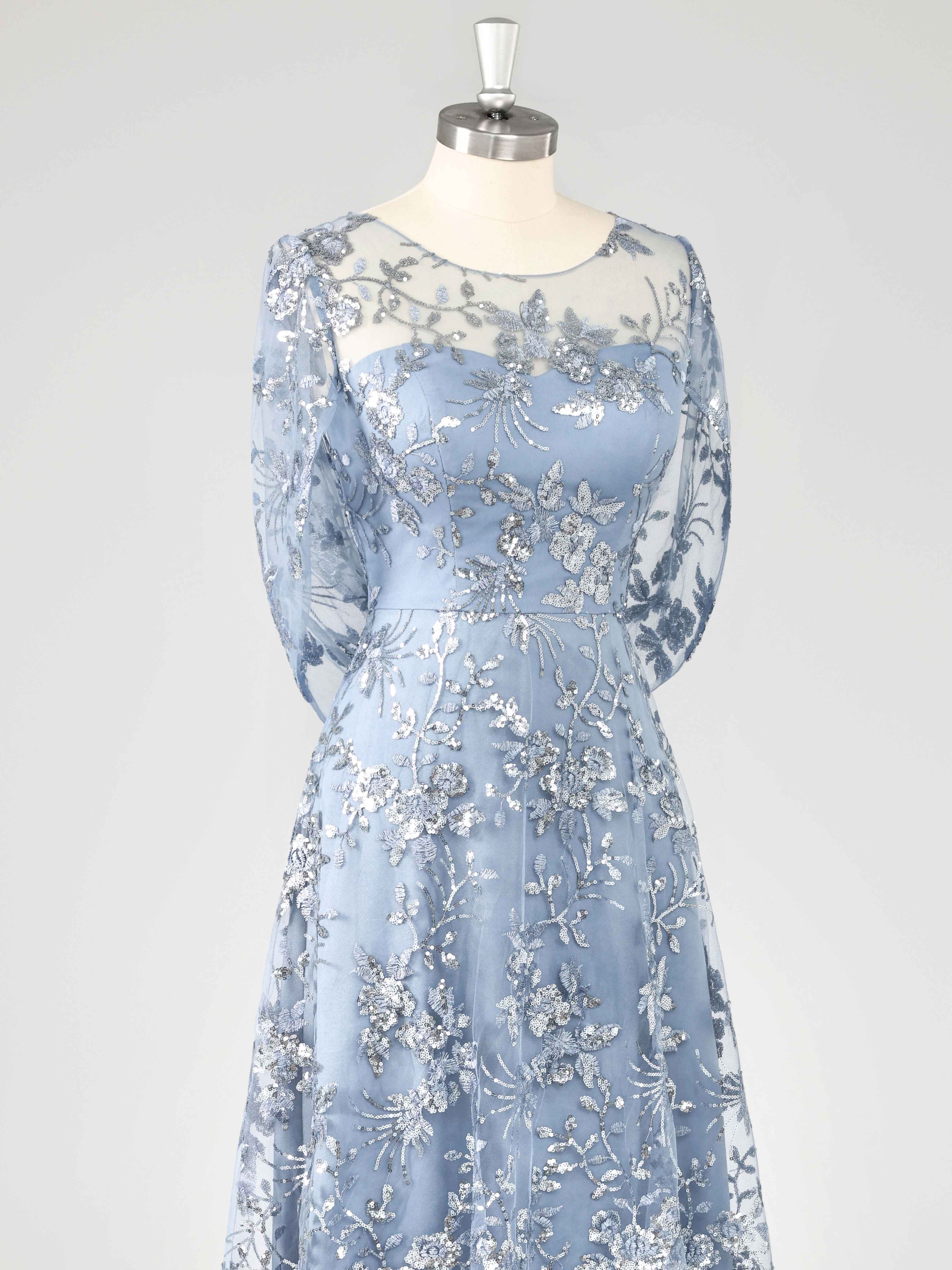 Quenella Chic A-line Illusion Sequin Lace Floor Length Mother of the Bride Dresses