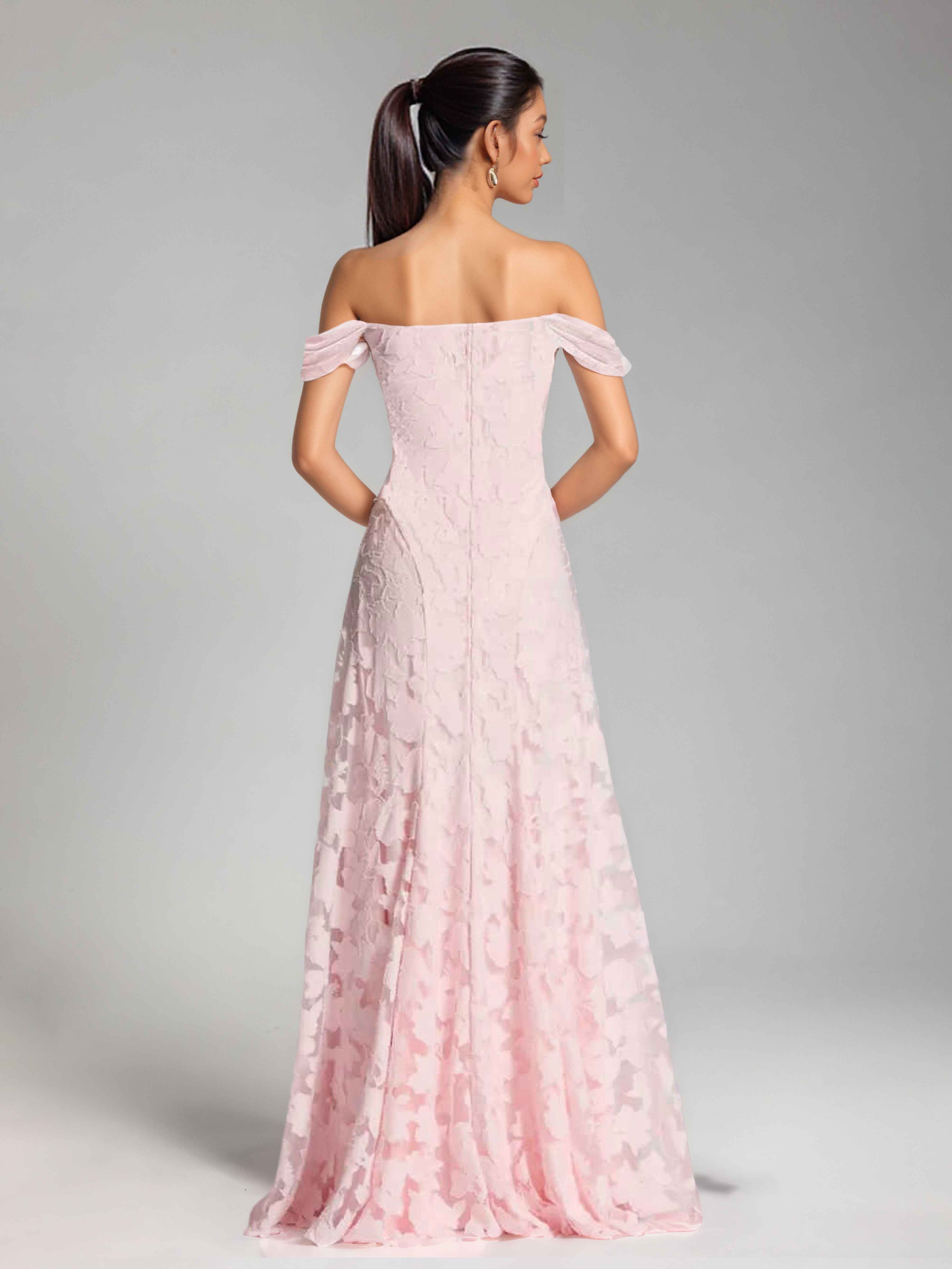 Oraelithra Charming A-Line Off the Shoulder Long Jacquard Bridesmaid Dresses