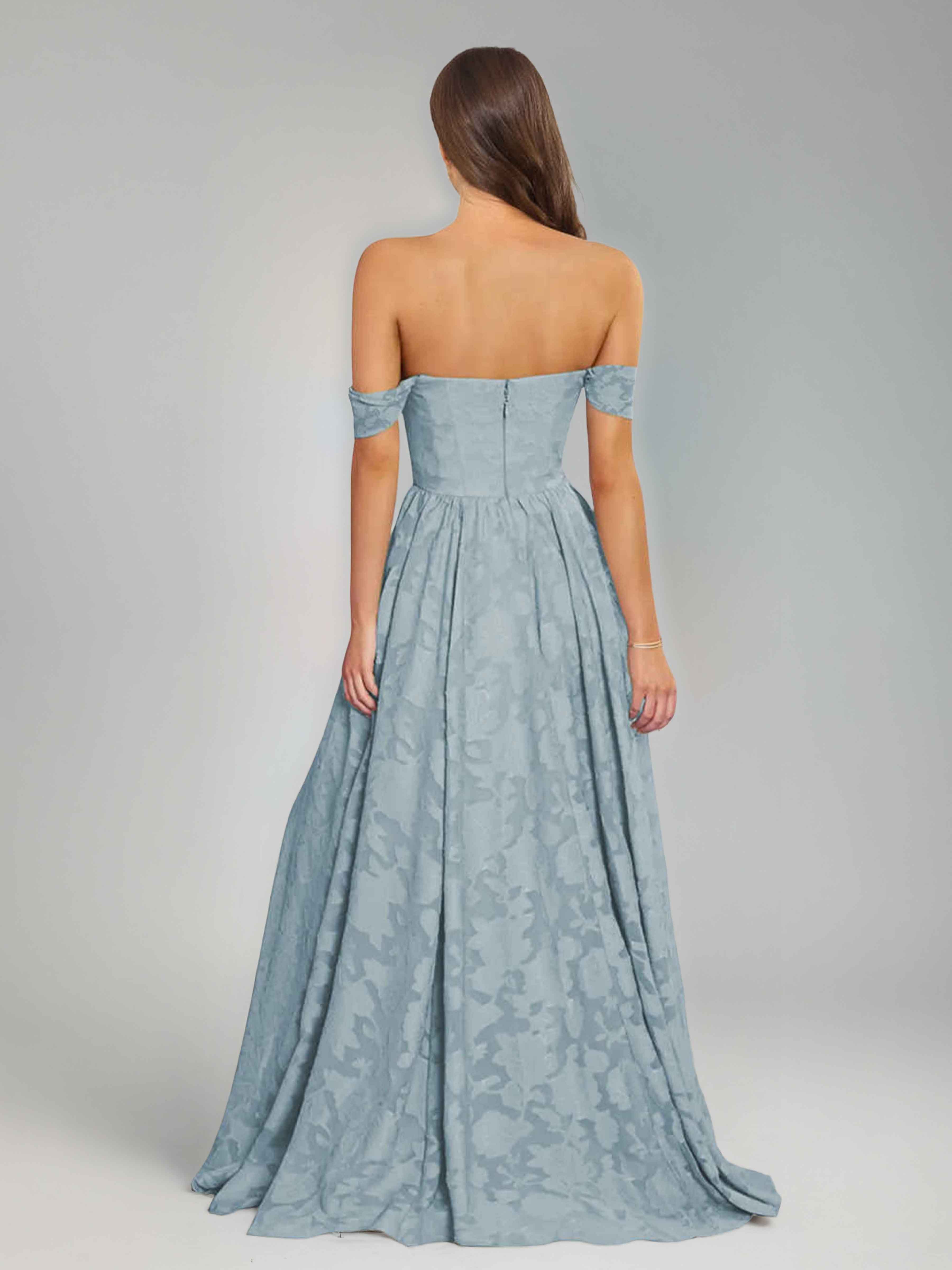 Praelithra Delicate A-Line Off the Shoulder Floor Length Jacquard Bridesmaid Dresses