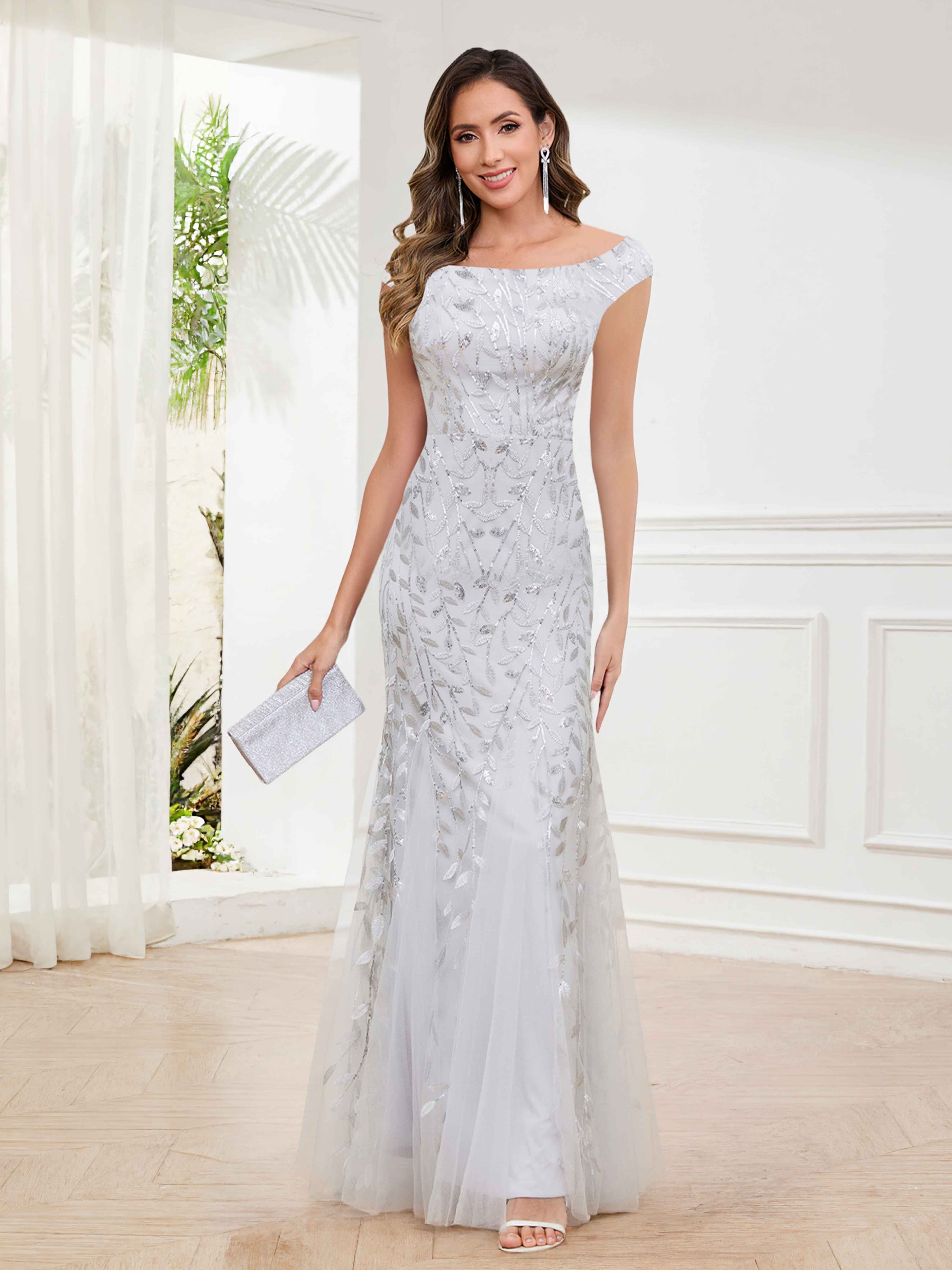 Aelindra Modern Sheath Leaf Sequins Long Mother of the Bride & Groom Dresses