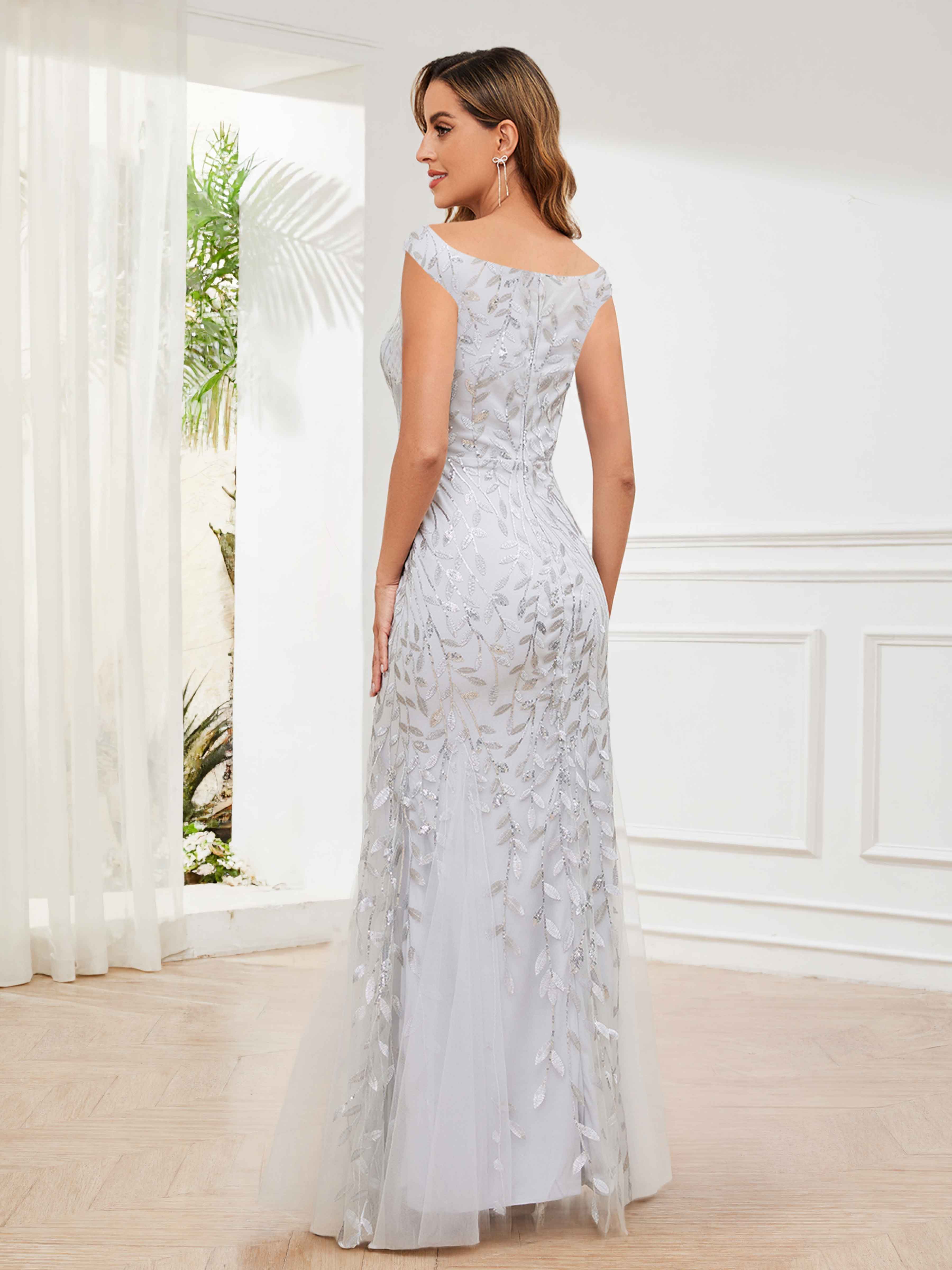 Aelindra Modern Sheath Leaf Sequins Long Mother of the Bride & Groom Dresses