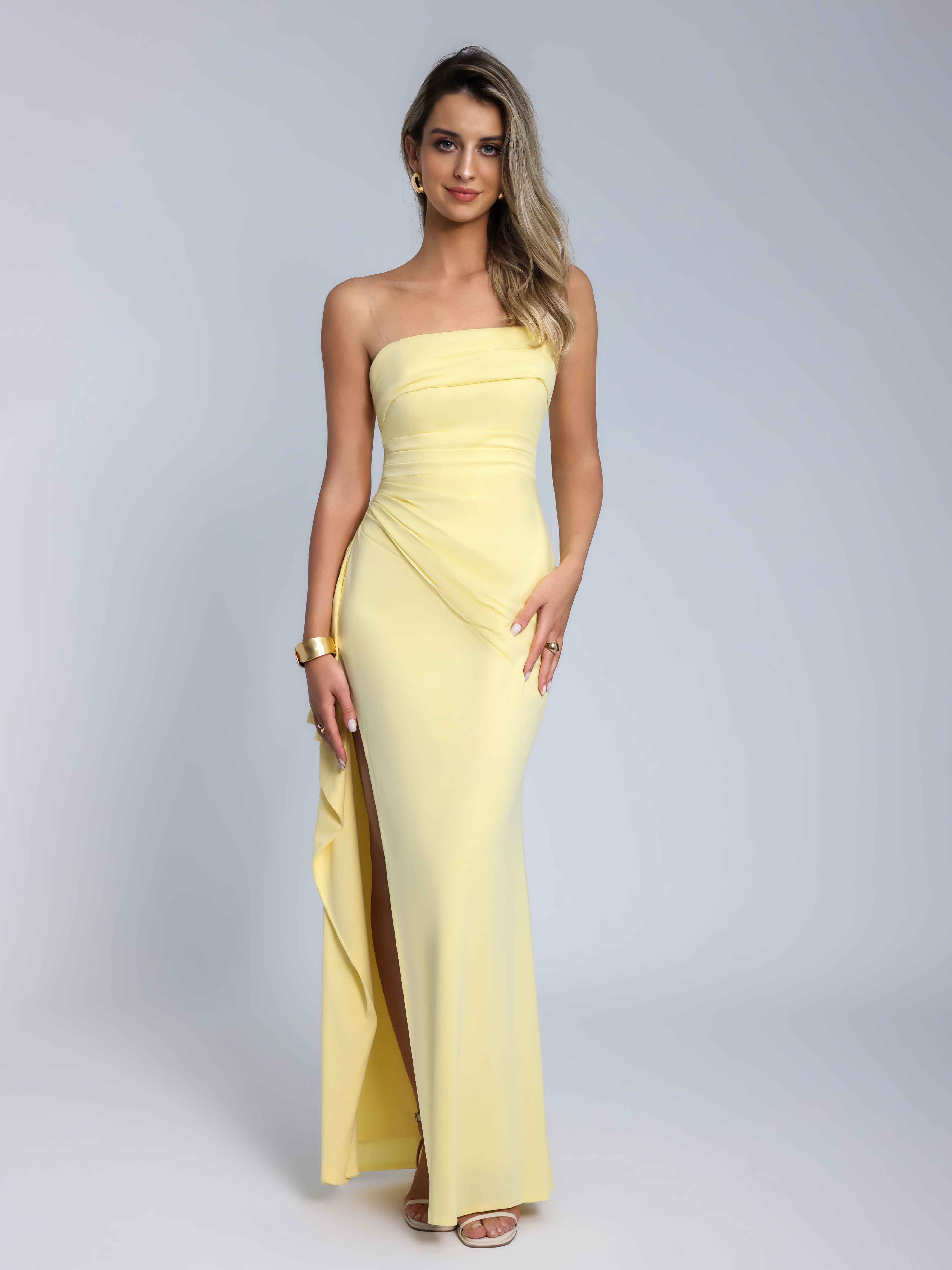 Raelindra Stylish Strapless Ruffles Long Prom Dresses