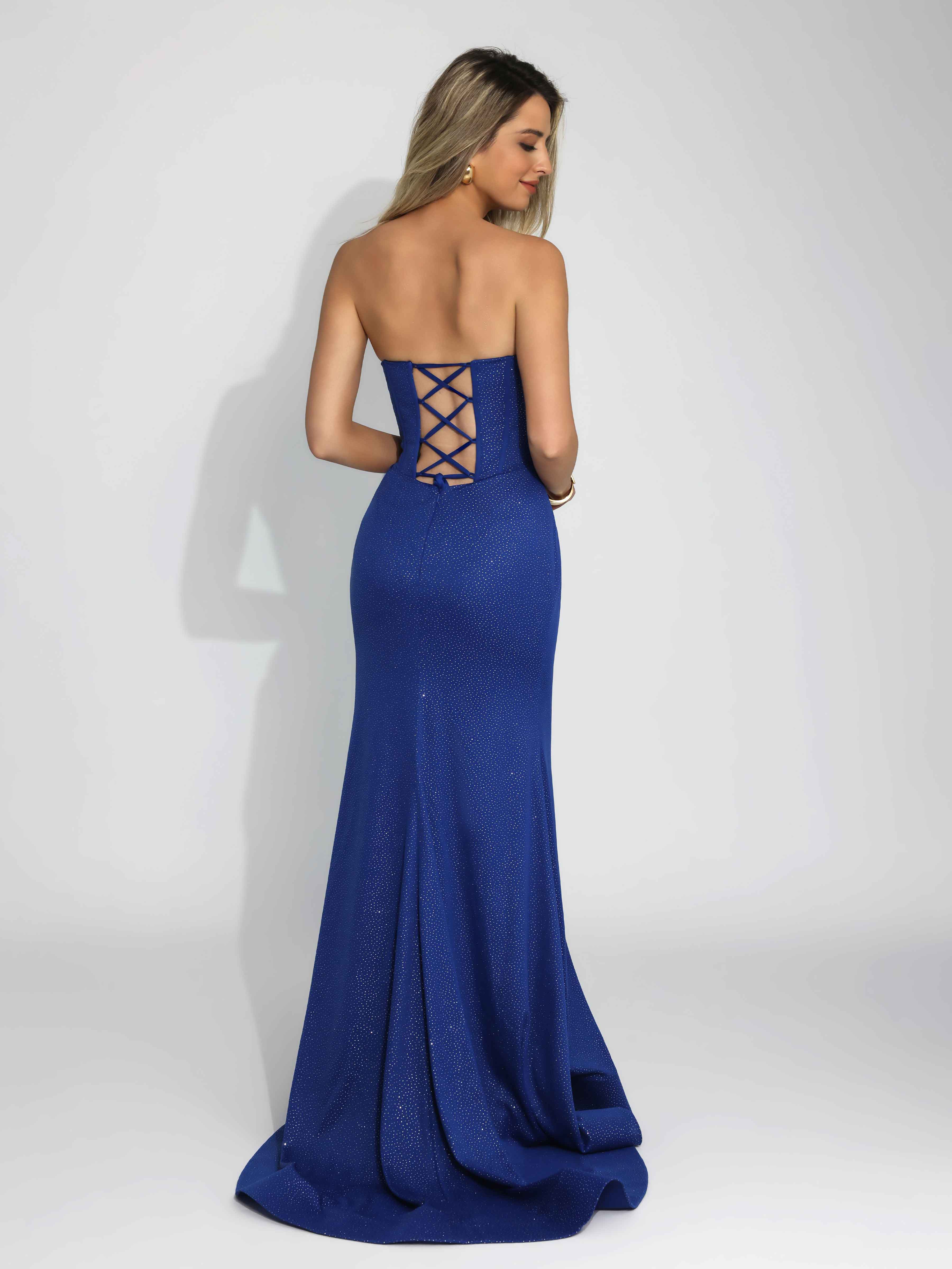 Saelindra Gorgeous Strapless Pleated Slit Long Satin Prom Dresses