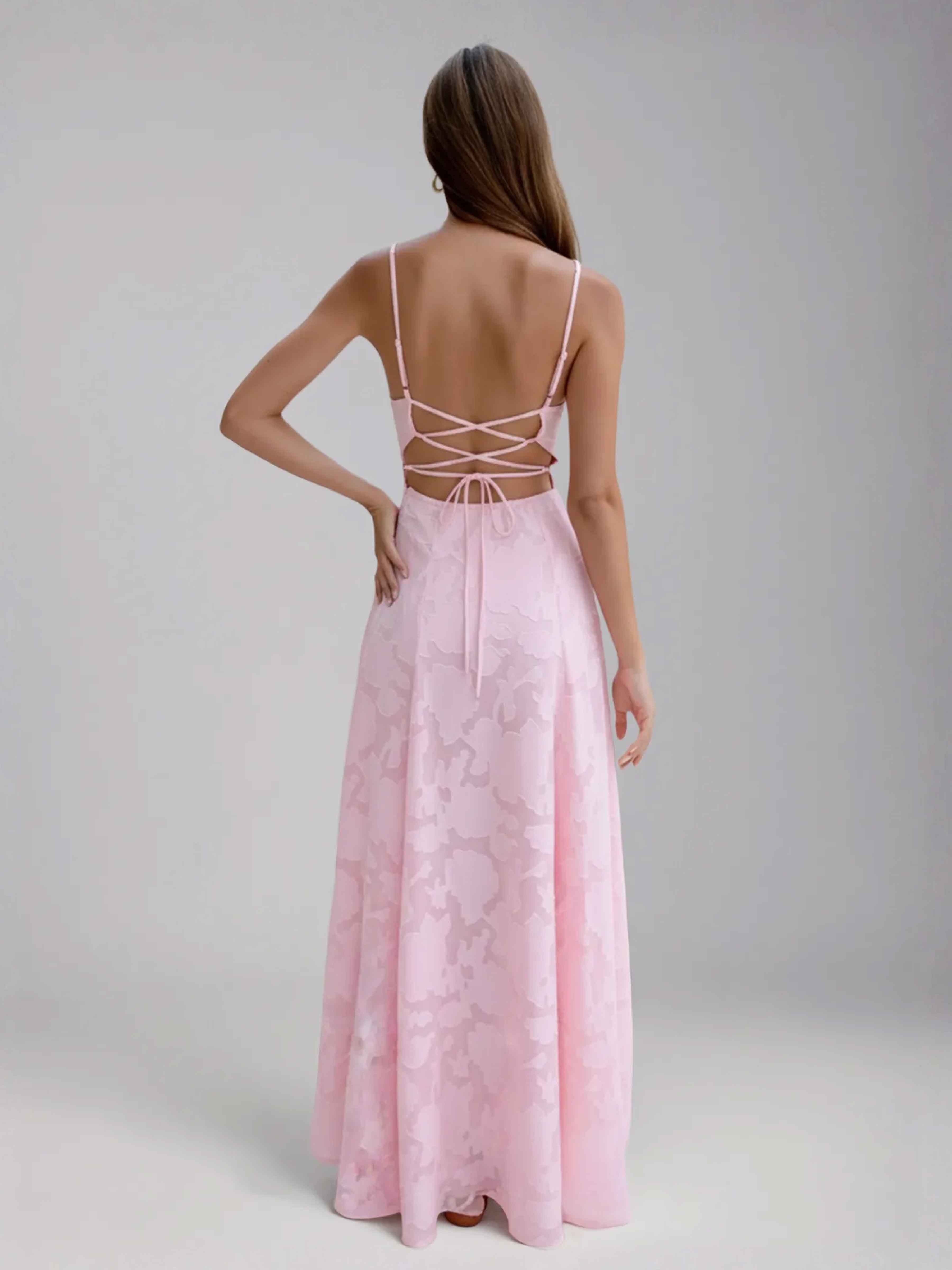 Jaelithia Gorgeous A-Line Spaghetti Straps Pleated Long Jacquard Prom Dresses