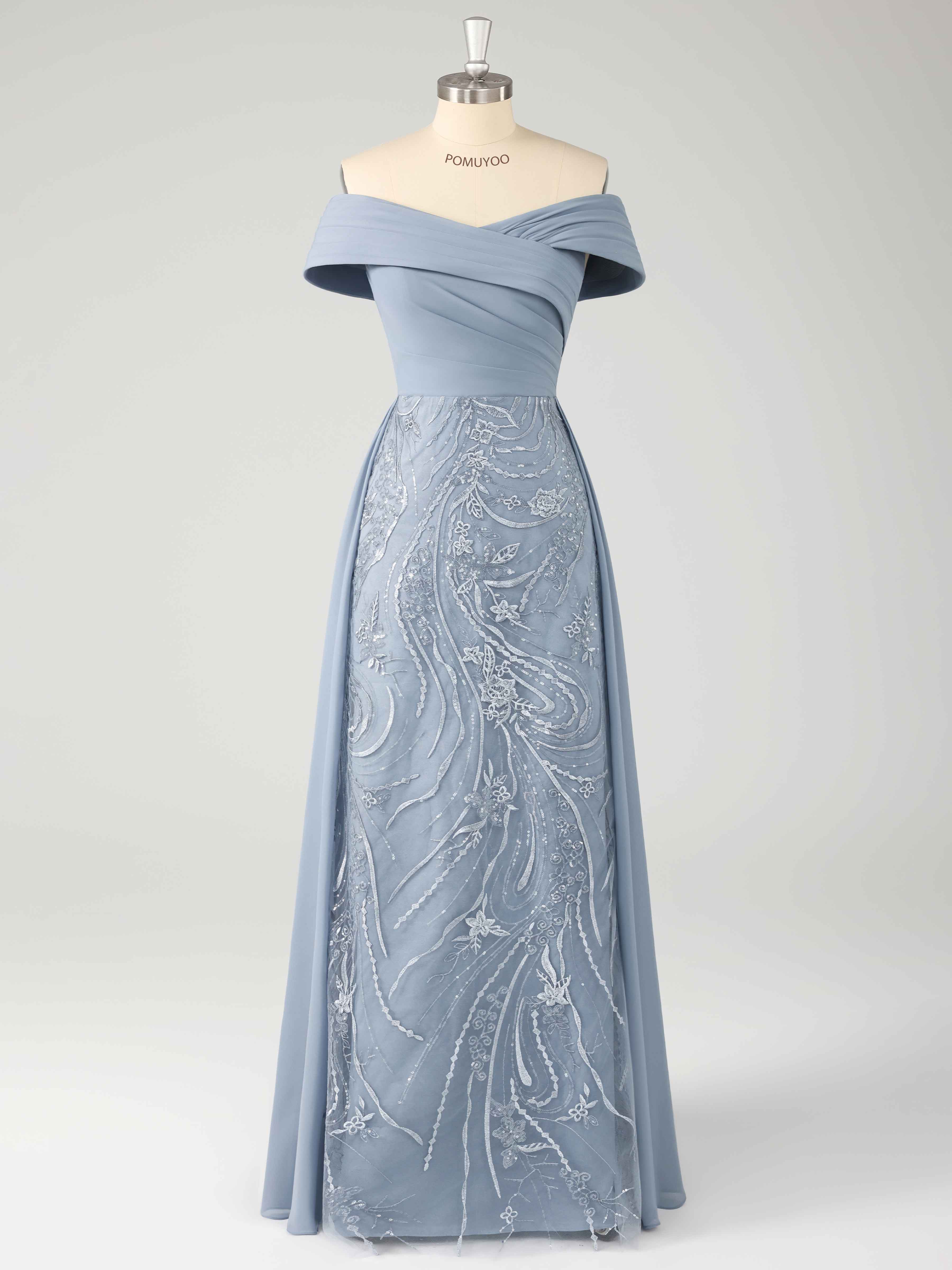 Braelithris Graceful Off the Shoulder Pleated Long Lace Chiffon Mother of the Bride Dresses