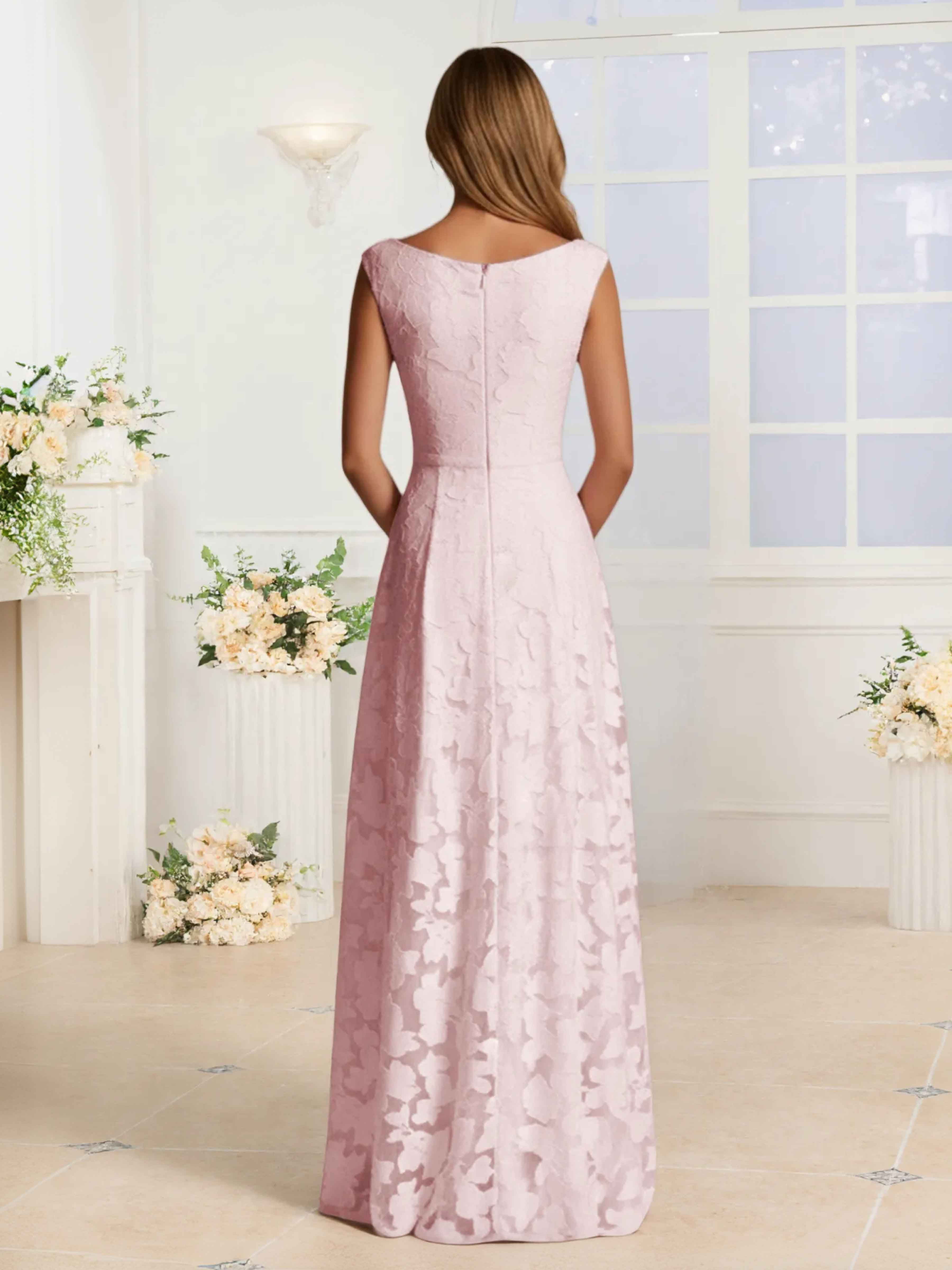 Laelithris Unique Scoop A-Line Long Jacquard Party Dresses