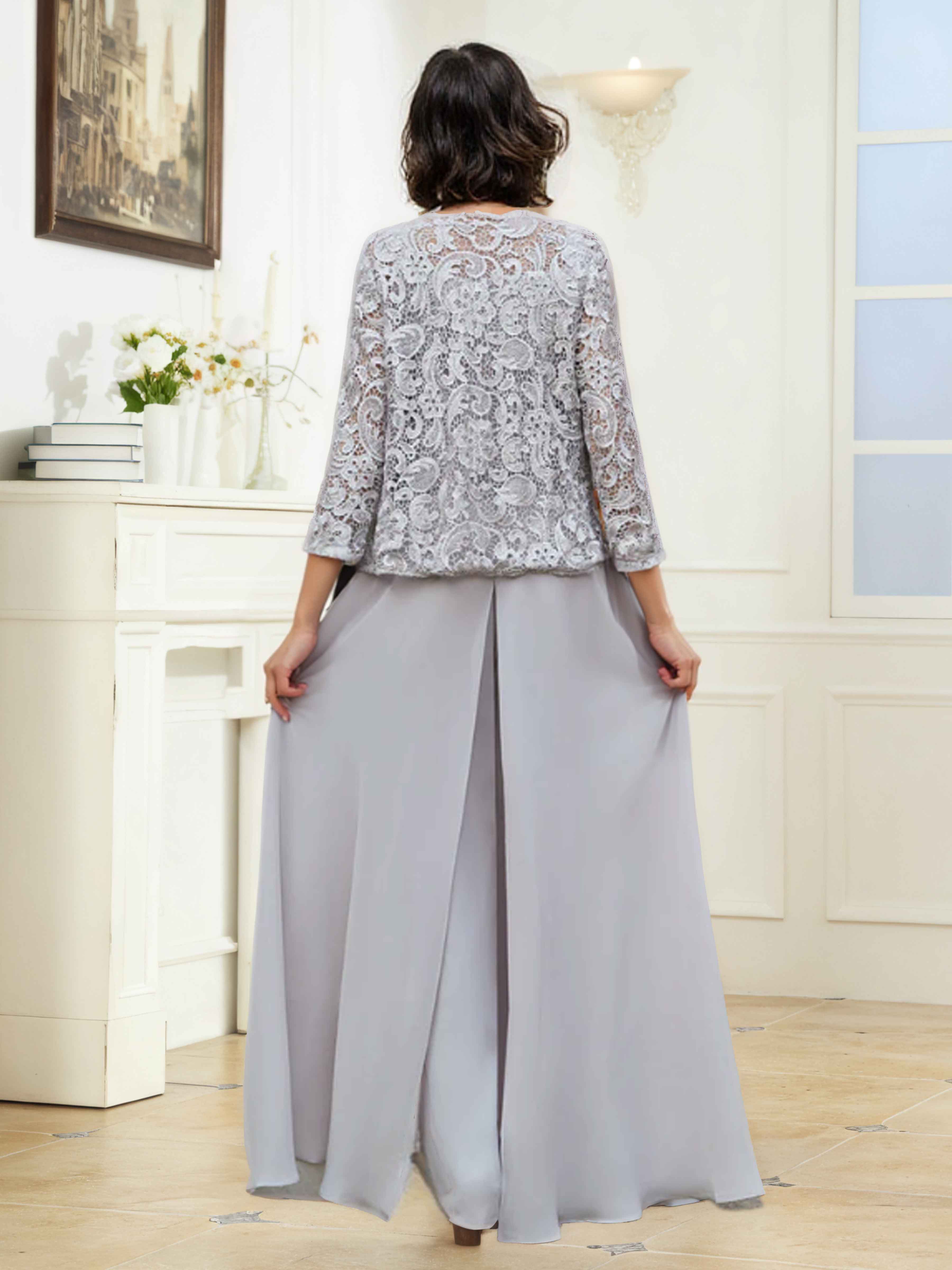 Caelithryn Delicate Three Pieces Lace Sequins Chiffon Mother of the Bride Pantsuit