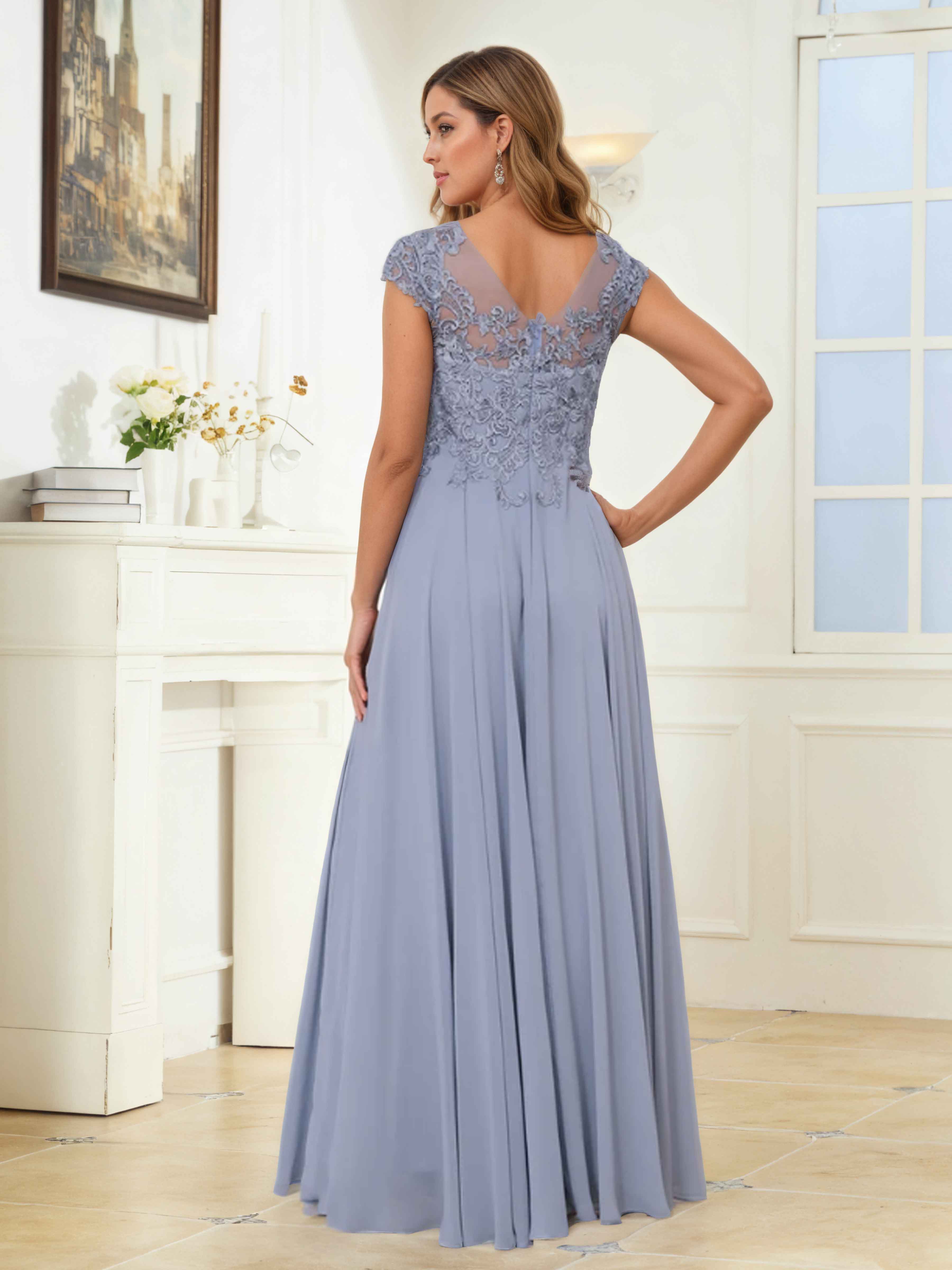 Elythryn Elegant A-Line Illusion Long Chiffon Mother of the Bride & Groom Dresses