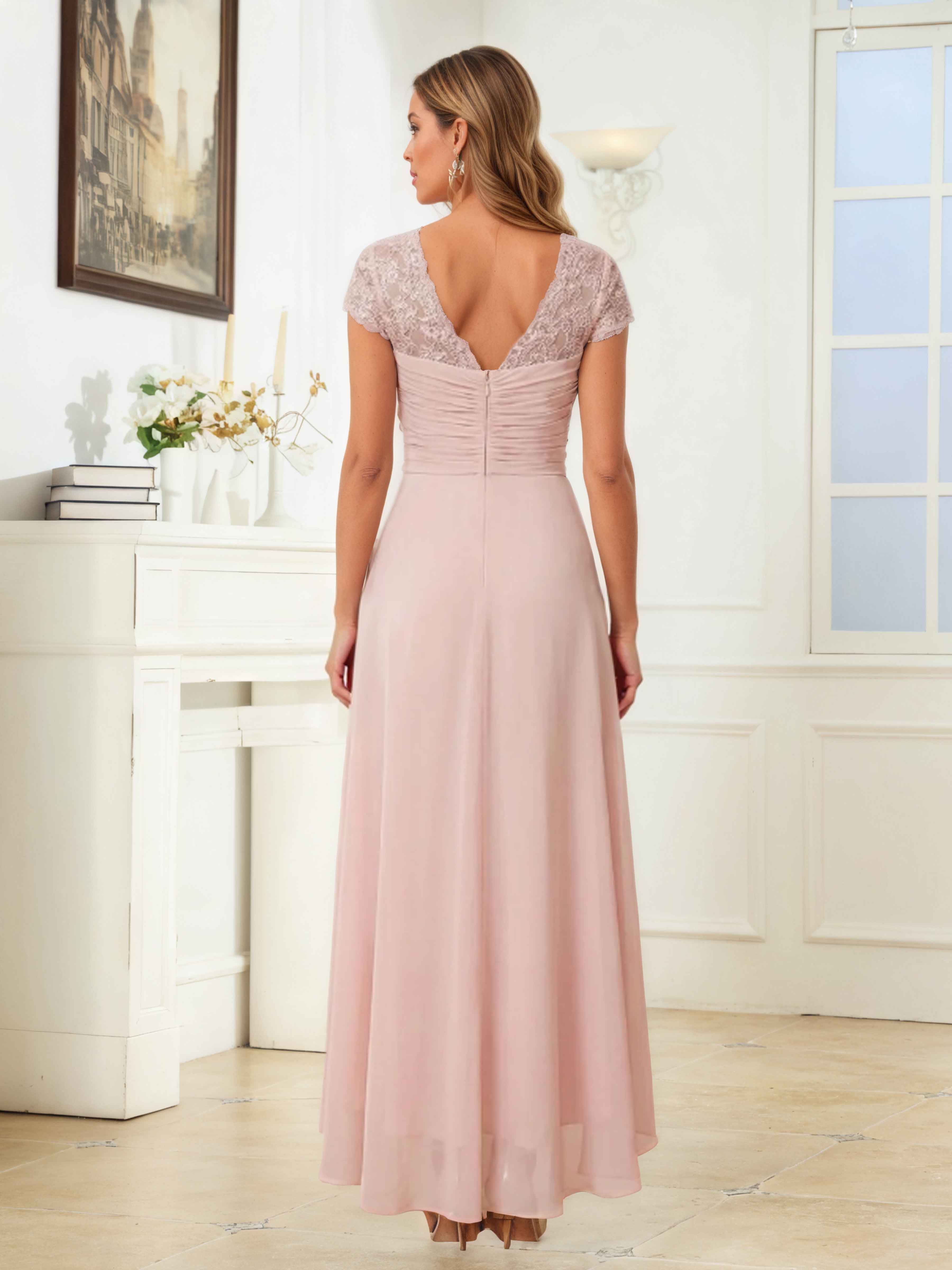 Graelithryn Modest Sweetheart Ruched High Low Appliques Chiffon Mother Of The Bride Dresses