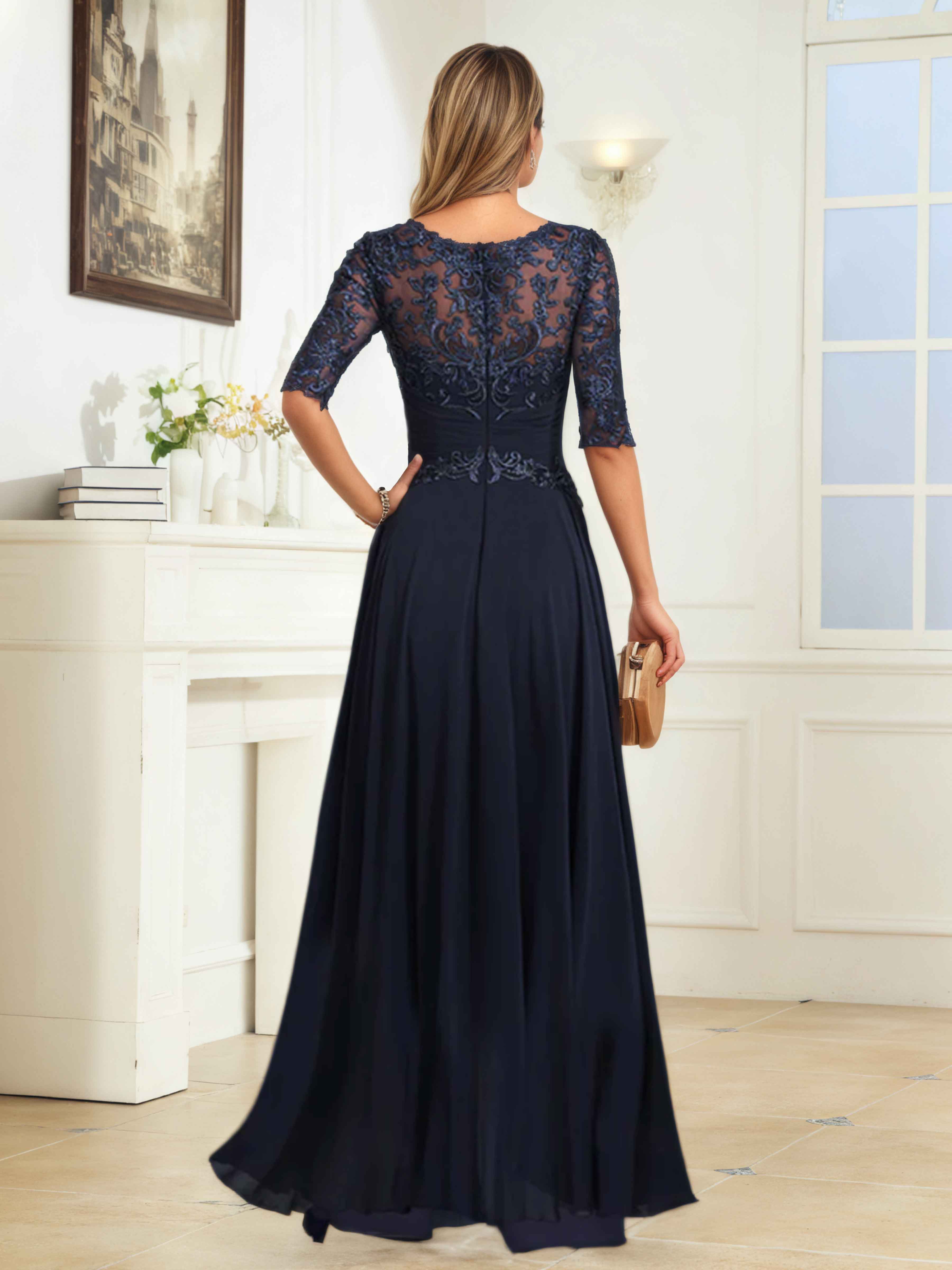 Helythryn Modern Scoop Illusion Half Sleeves Mother of the Bride Pantsuit/Jumpsuit