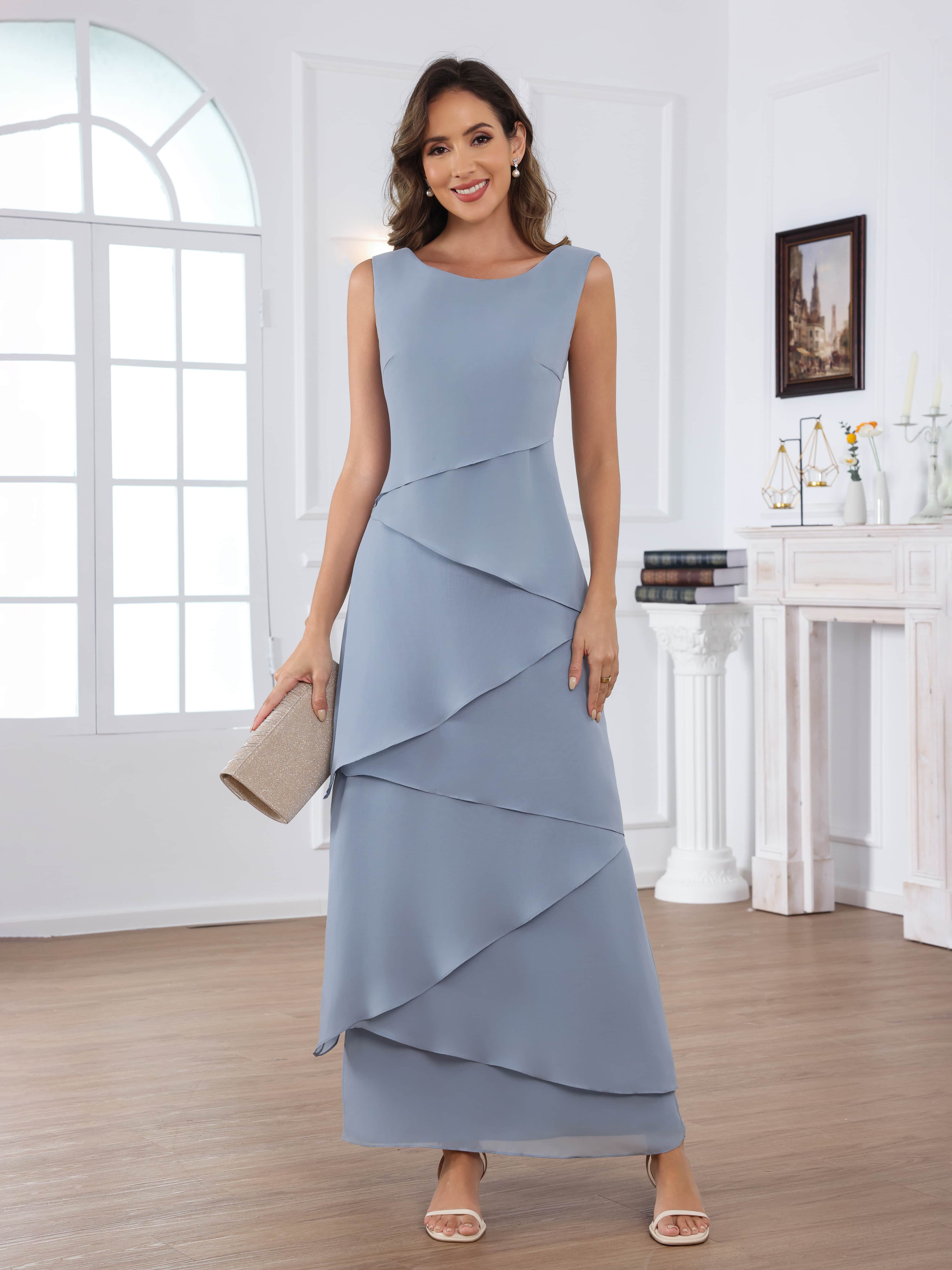 Oraelithryn Flowing A-Line V-neck Tiered 2-Piece Floor Length Chiffon Mother of the Bride Dresses