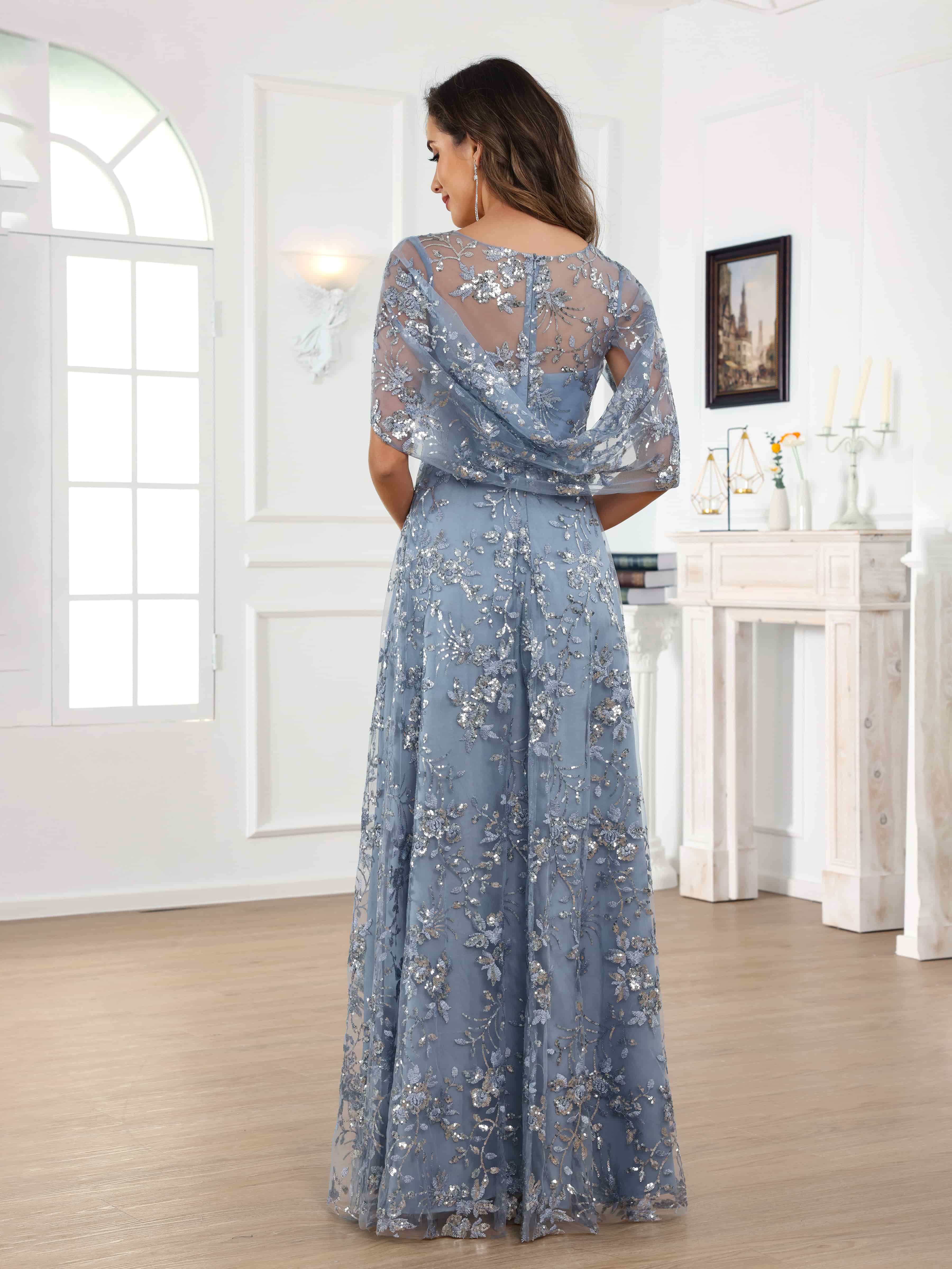Draelithara Exquisite A-Line Illusion Sequins Lace Long Mother of the Bride Dresses