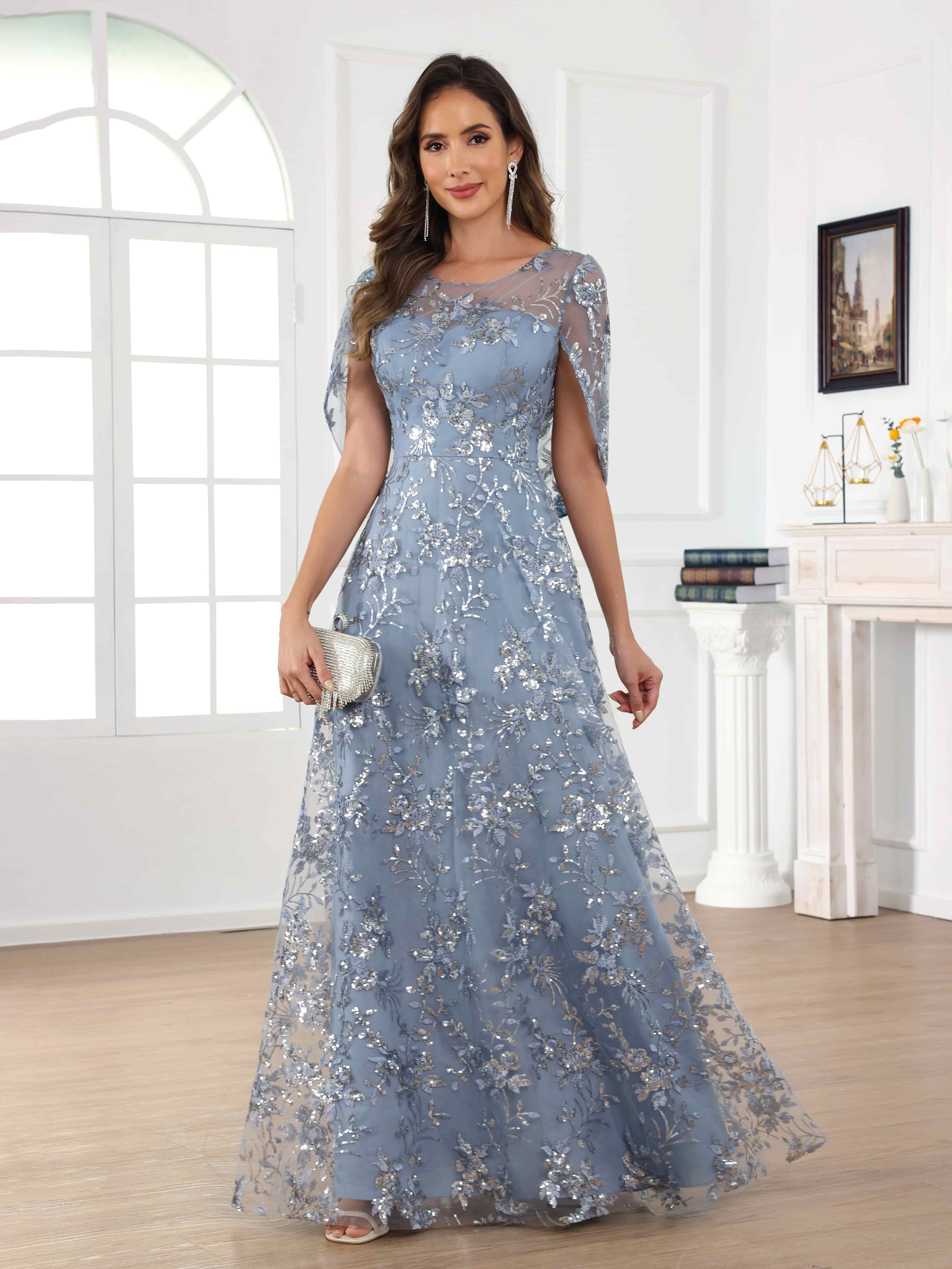 Draelithara Exquisite A-Line Illusion Sequins Lace Long Mother of the Bride Dresses