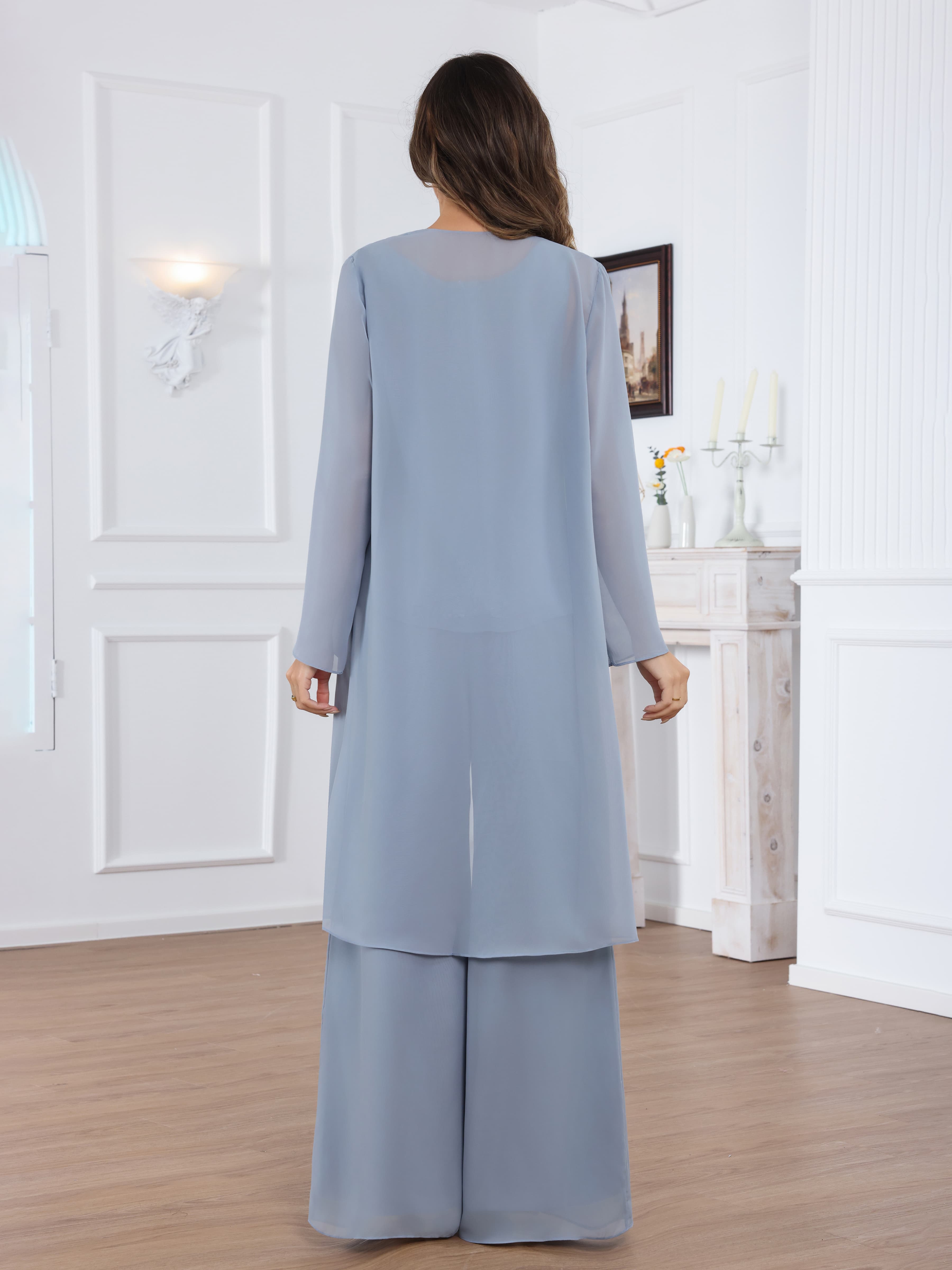 Jaelithara Flattering 3-Piece Long Sleeves Chiffon Mother of the Bride Pantsuit with Jacket