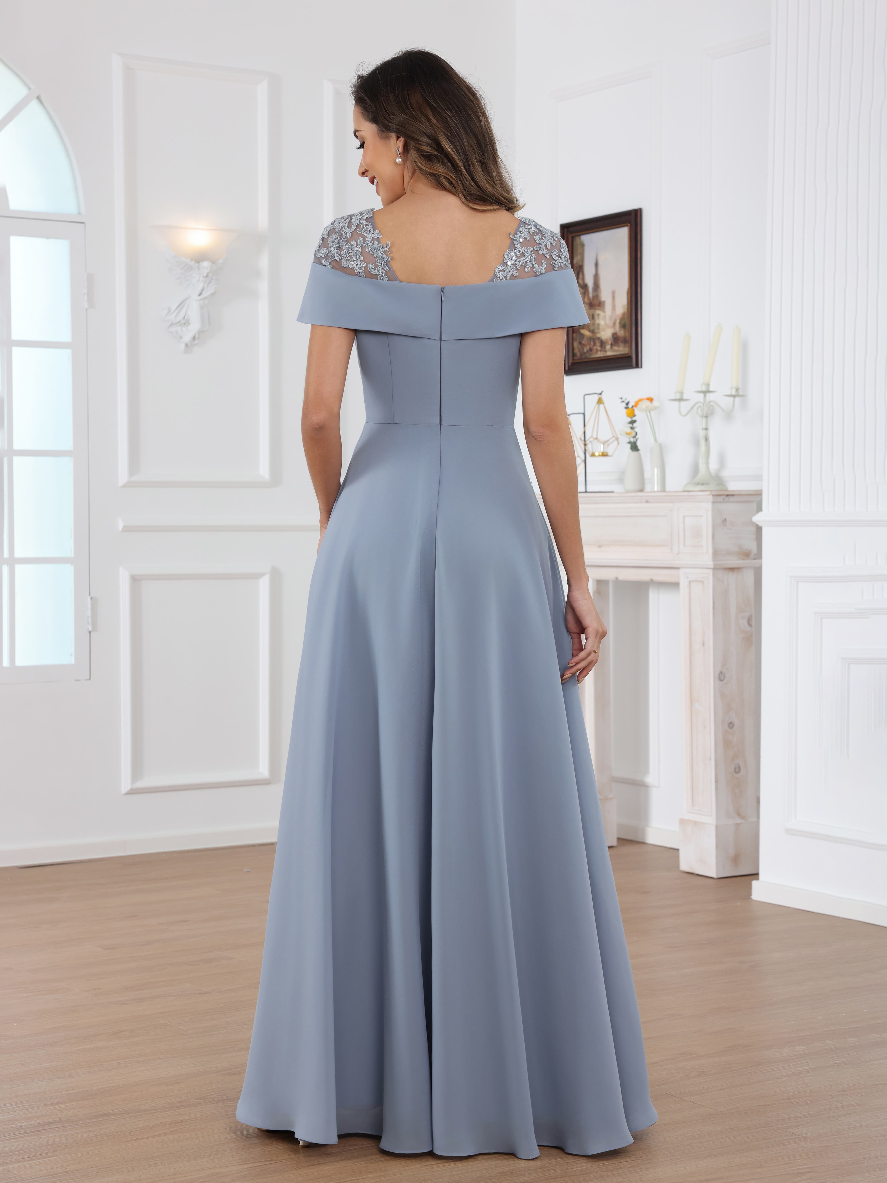 Kaelithara Delicate A-Line Off the Shoulder Lace Chiffon Mother of the Bride Dresses