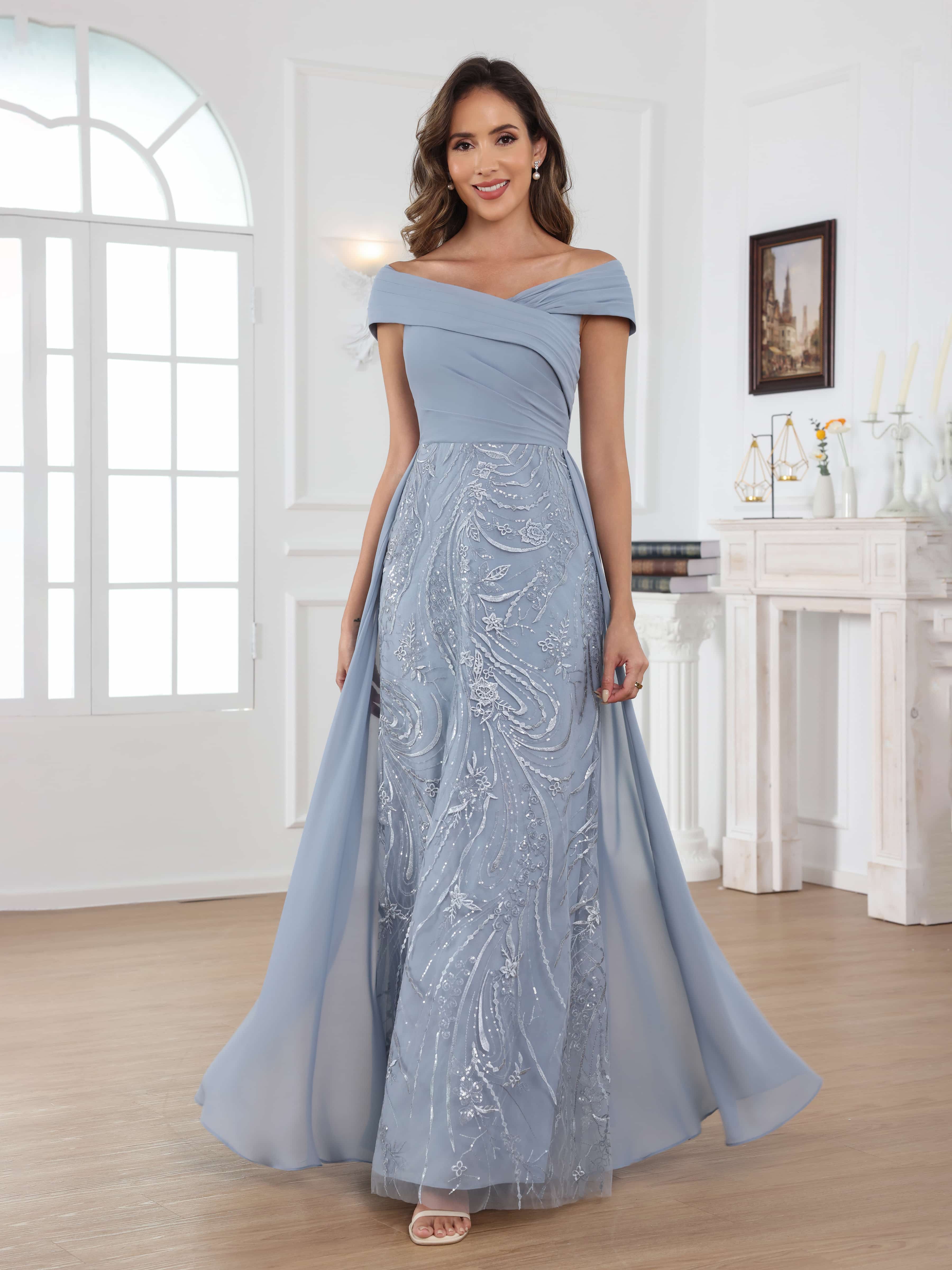 Oraelithara Exquisite Off the Shoulder Pleated Long Chiffon Mother of the Bride Dresses