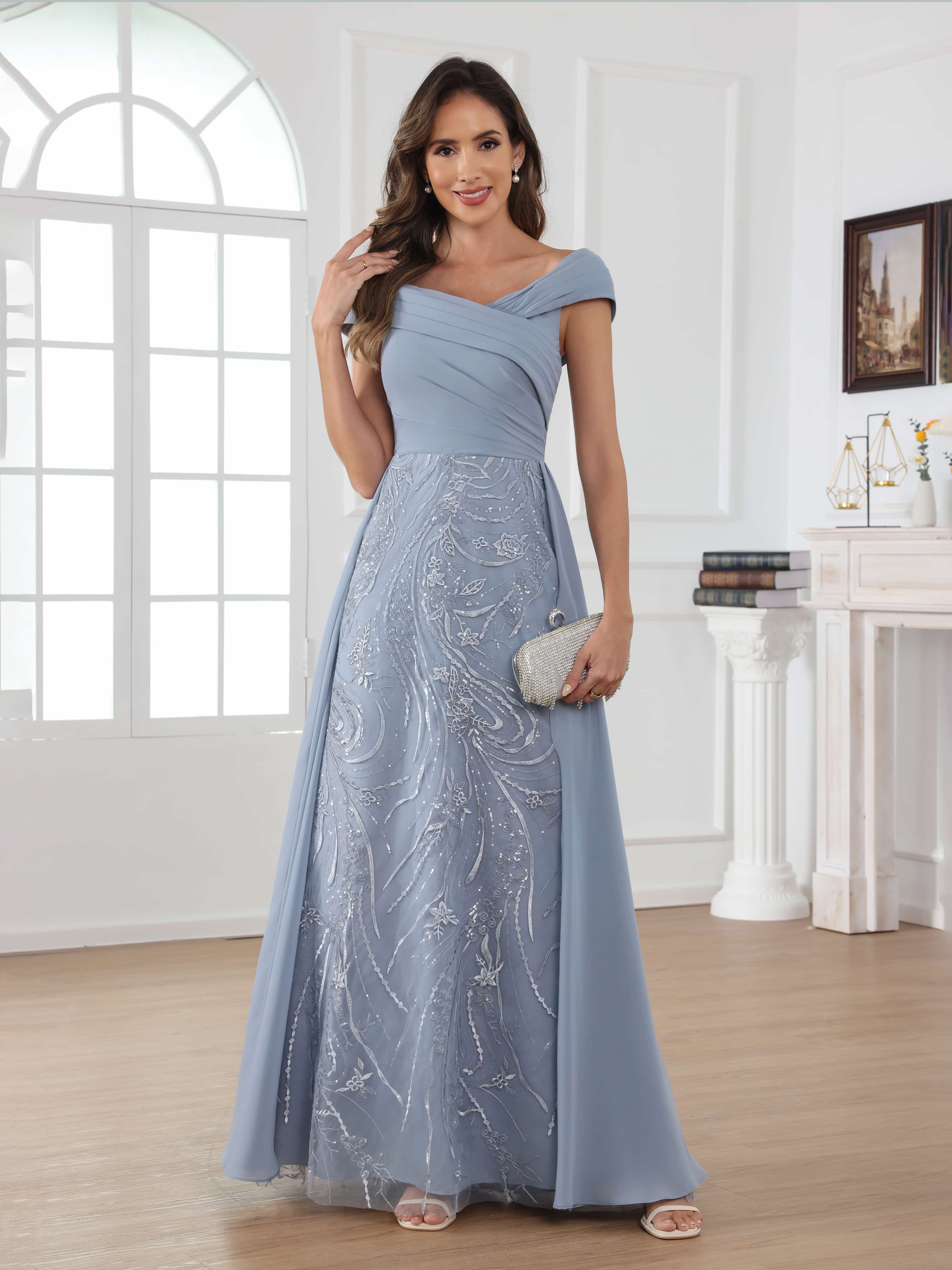 Oraelithara Exquisite Off the Shoulder Pleated Long Chiffon Mother of the Bride Dresses