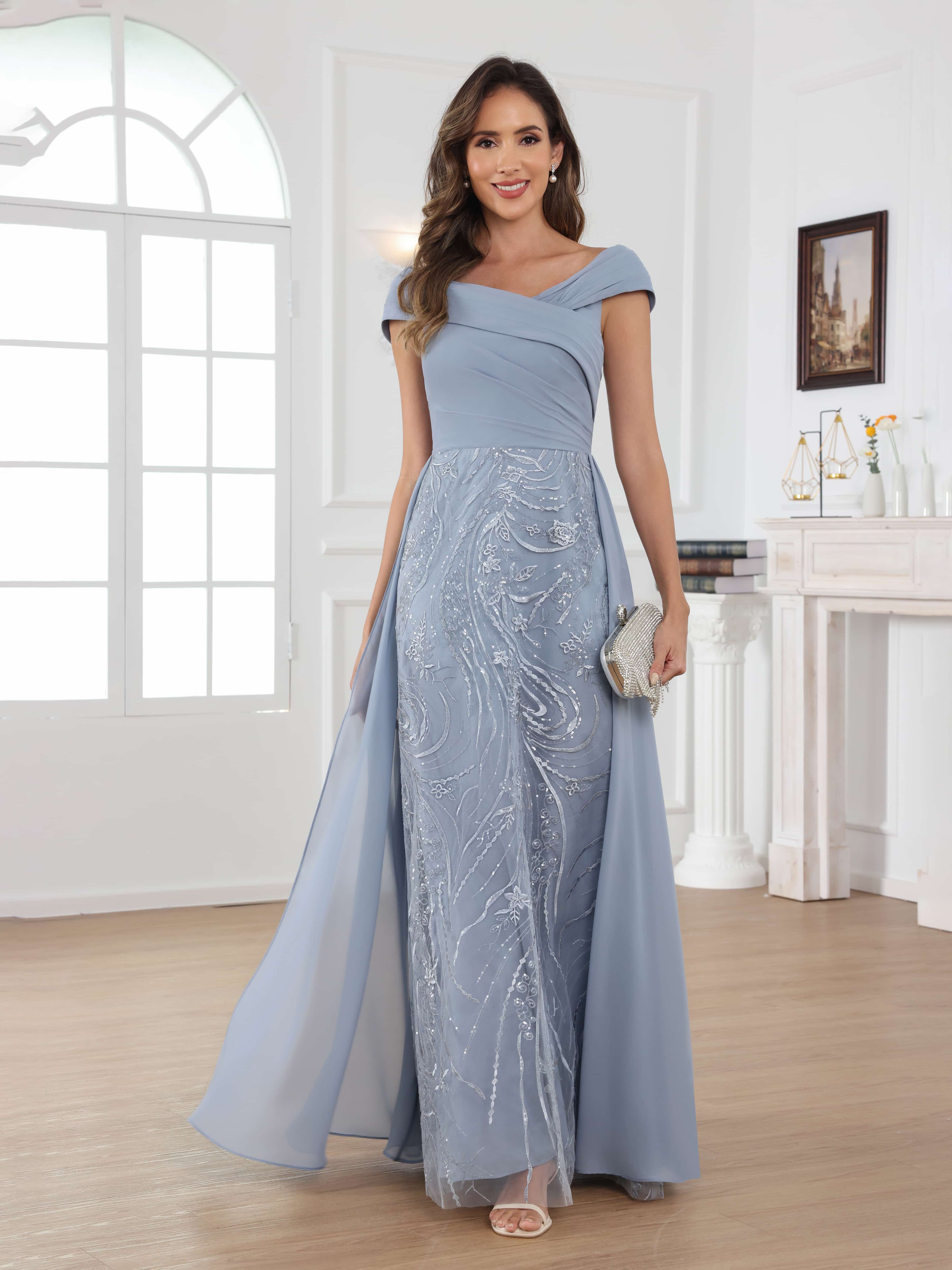 Oraelithara Exquisite Off the Shoulder Pleated Long Chiffon Mother of the Bride Dresses