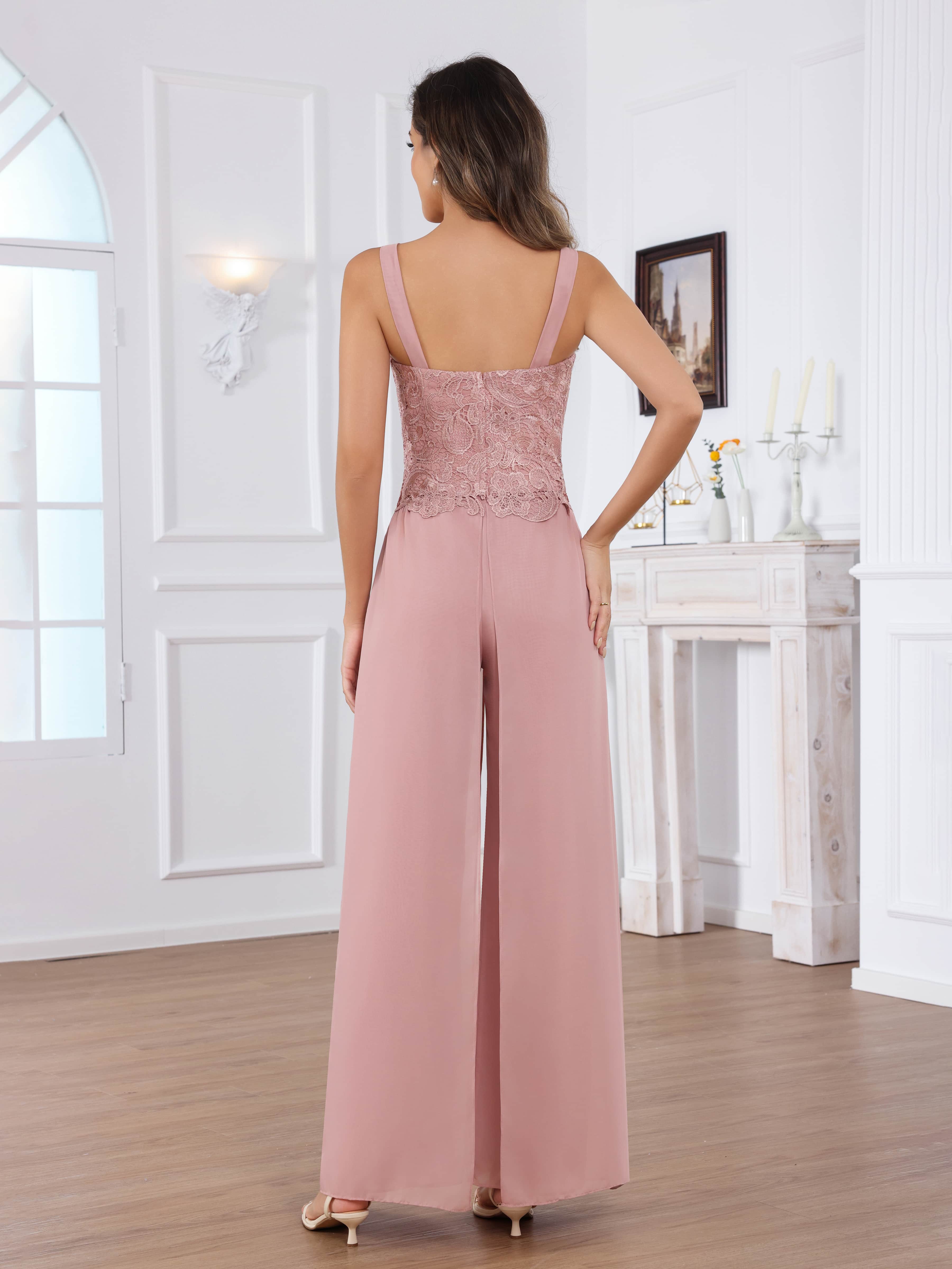 Praelithara Sophisticated Three Pieces Lace Sequins Chiffon Mother of the Bride Pantsuit