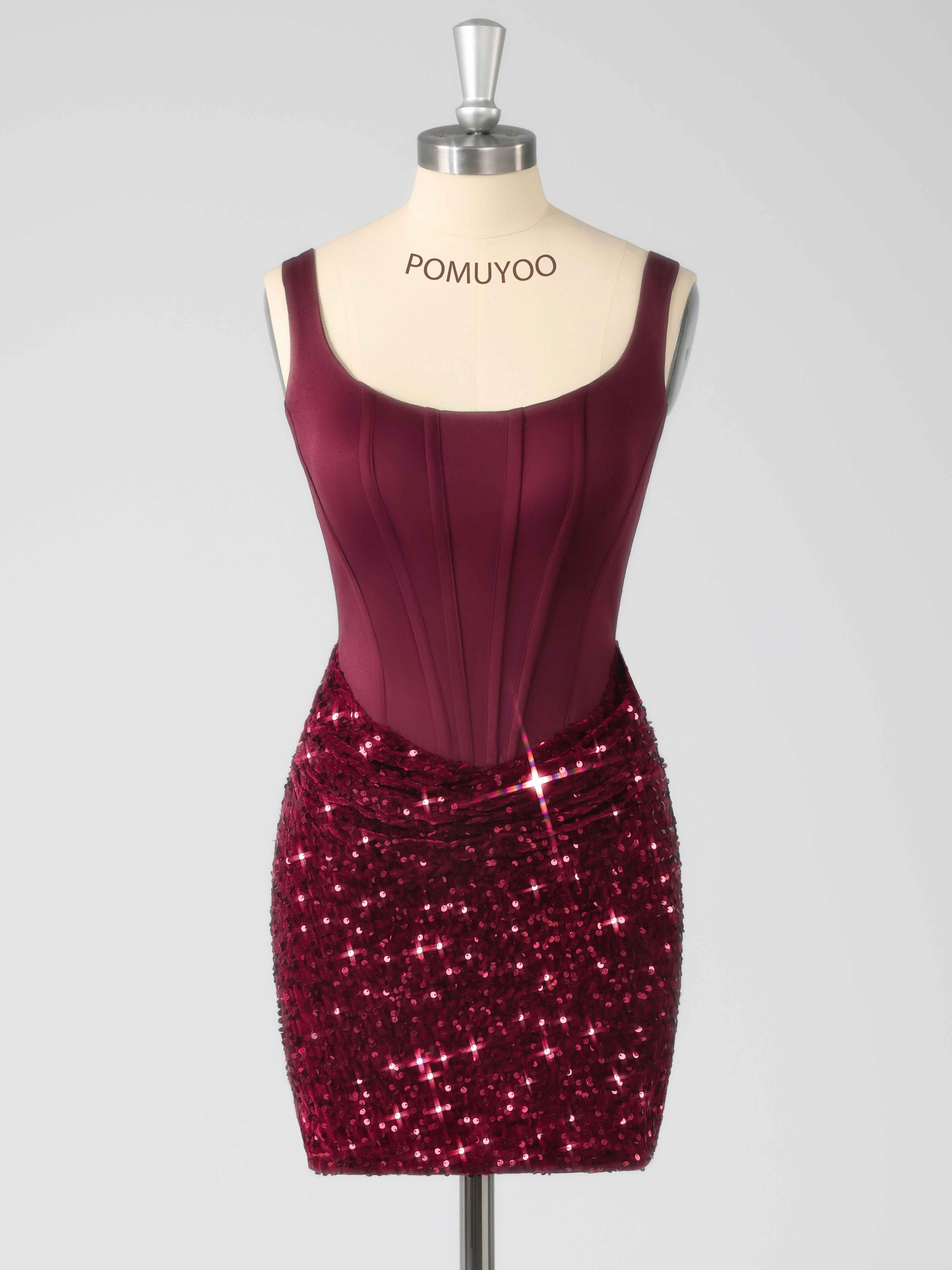 Raelithara Trendy Round Neck Sequins Satin Mini Party Dresses