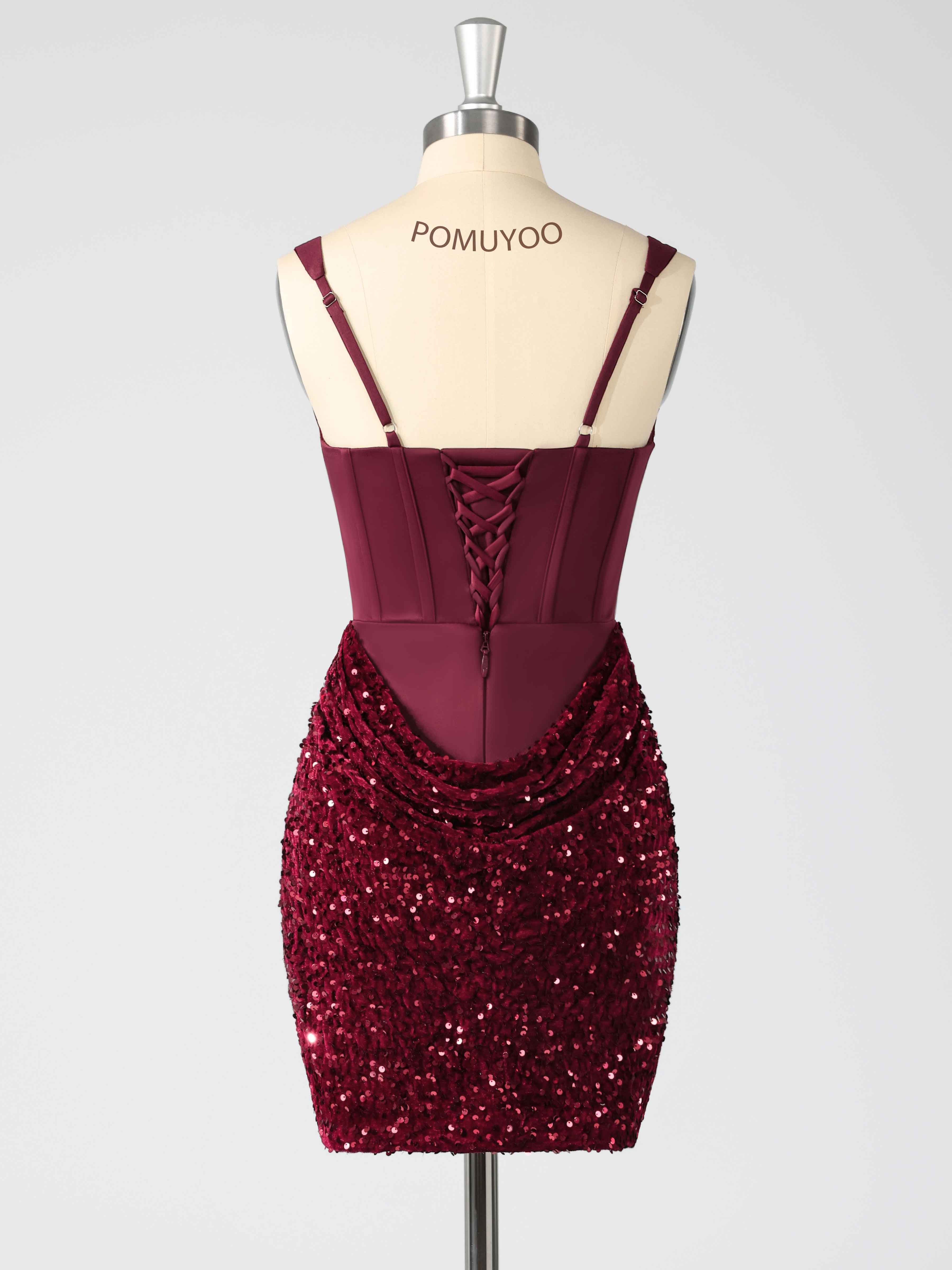 Raelithara Trendy Round Neck Sequins Satin Mini Party Dresses